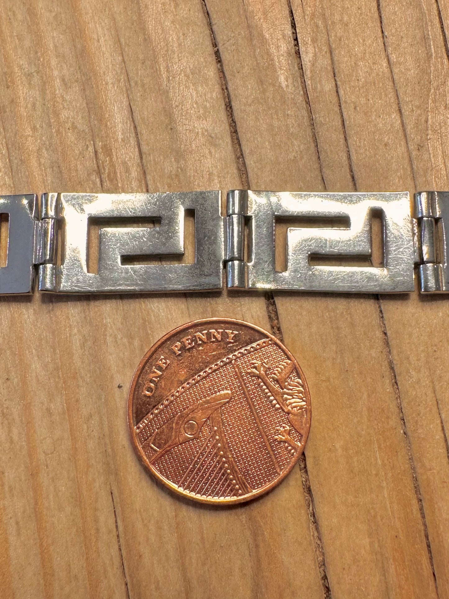 Vintage Large Greek Key 925 Sterling Silver 7.5 inch Bracelet