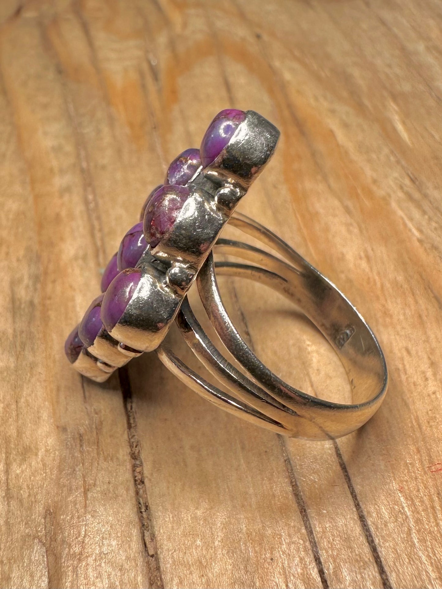 Vintage Purple Turquoise Cluster 925 Sterling Silver Size O1/2 Ring