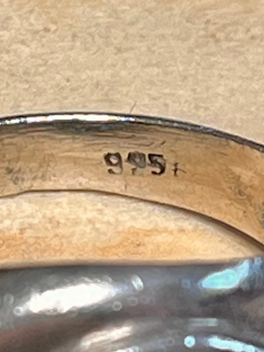 Modernist Abalone Tear Drop 925 Sterling Silver Size Q Ring