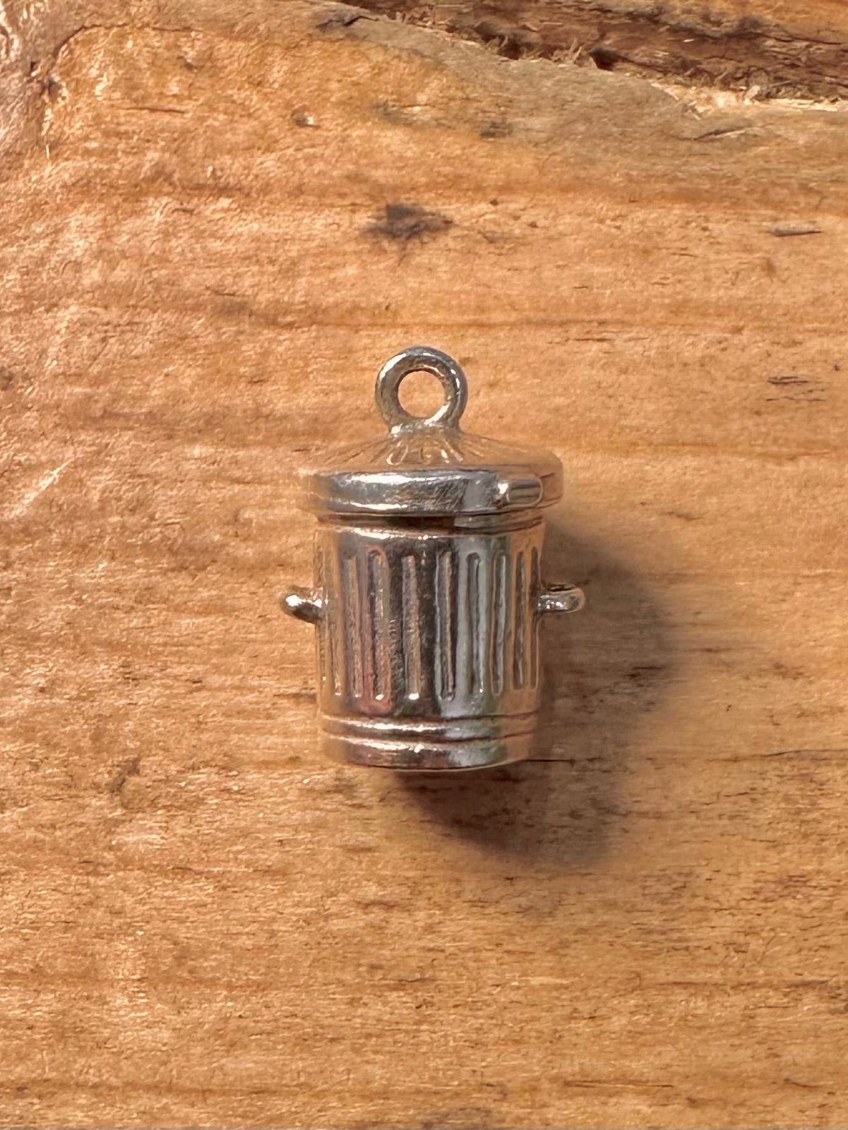 Vintage Bin with Cat Inside 925 Silver Charm Pendant