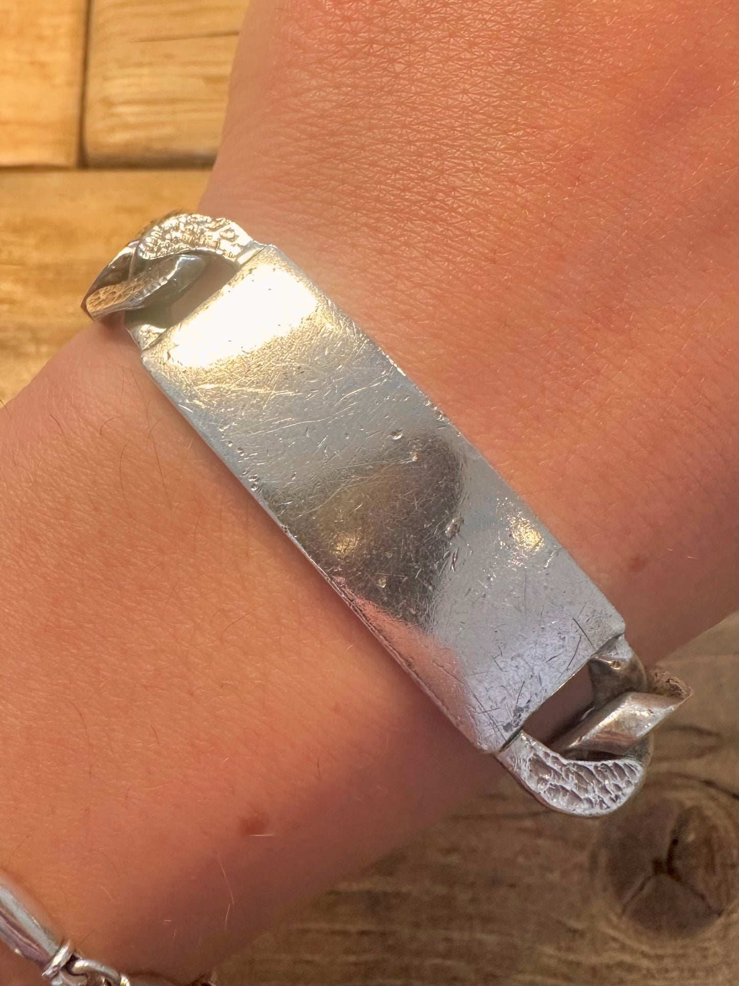 Vintage Chunky Identity Textured Curb Chain 925 Silver 8.3 inch Bracelet