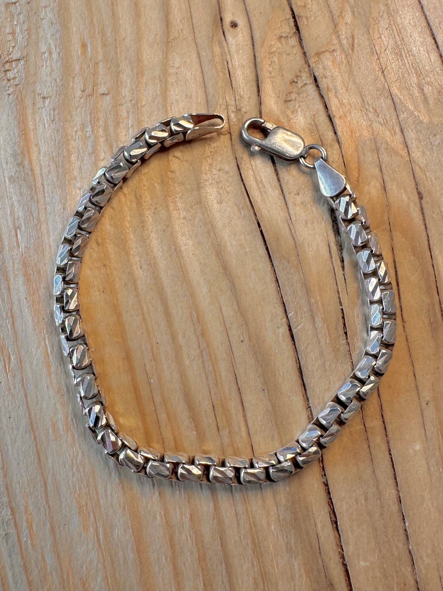 Vintage Textured Box Chain 925 Silver 7.5 inch Bracelet