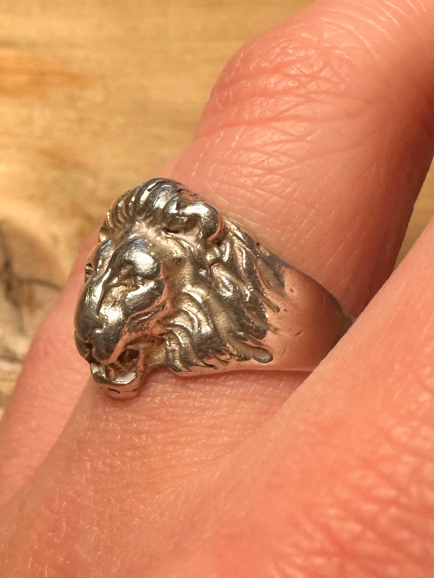 Vintage Lion Head 925 Silver Size R Ring