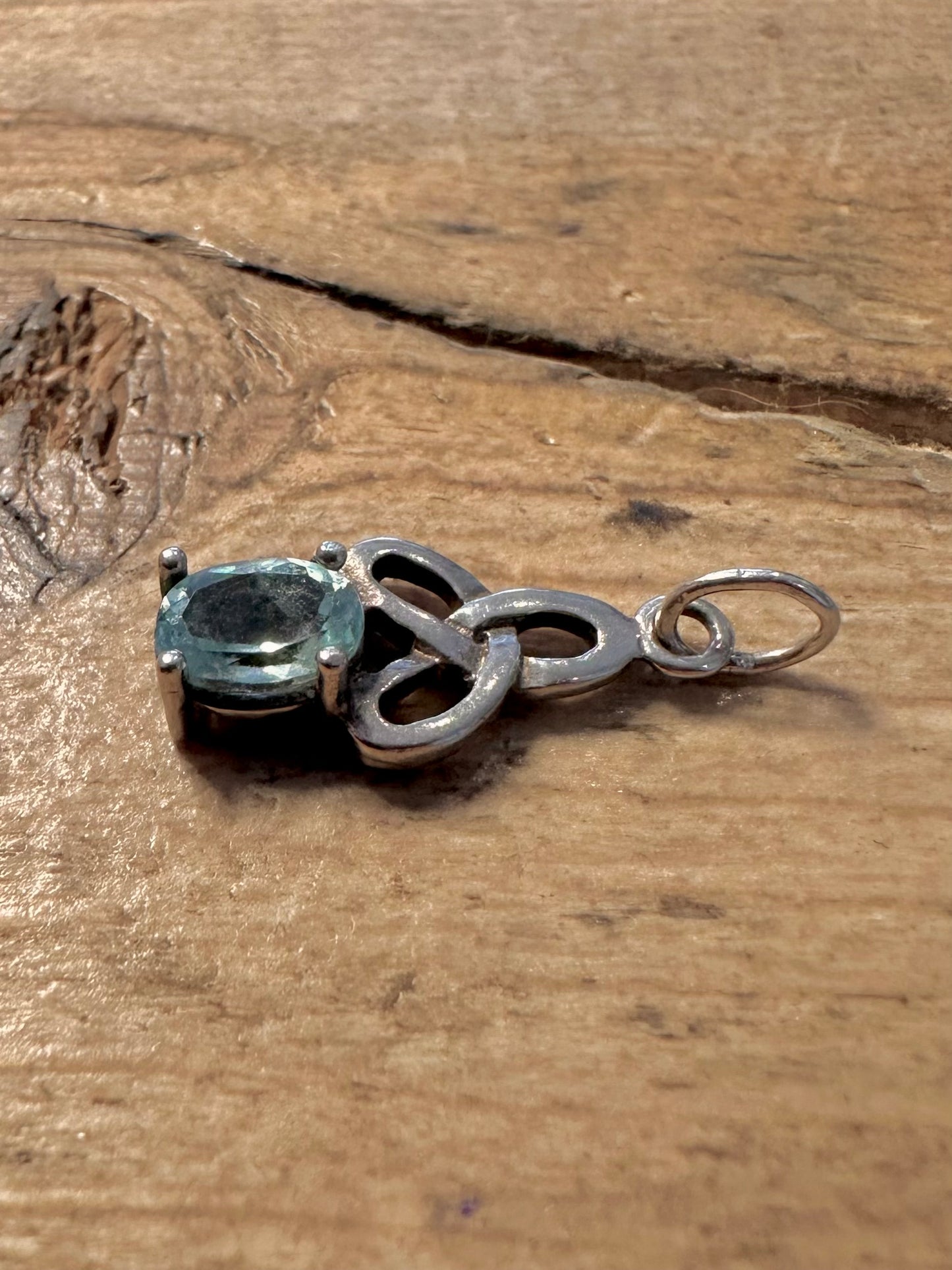 Vintage Blue Topaz Celtic 925 Silver Pendant
