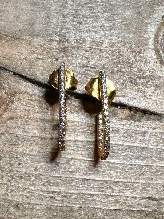 Modern CZ Gold on 925 Silver Half Hoop Earrings