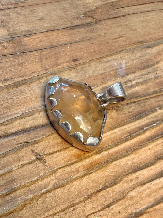 Abstract Yellow Quarts 925 Sterling Silver Pendant