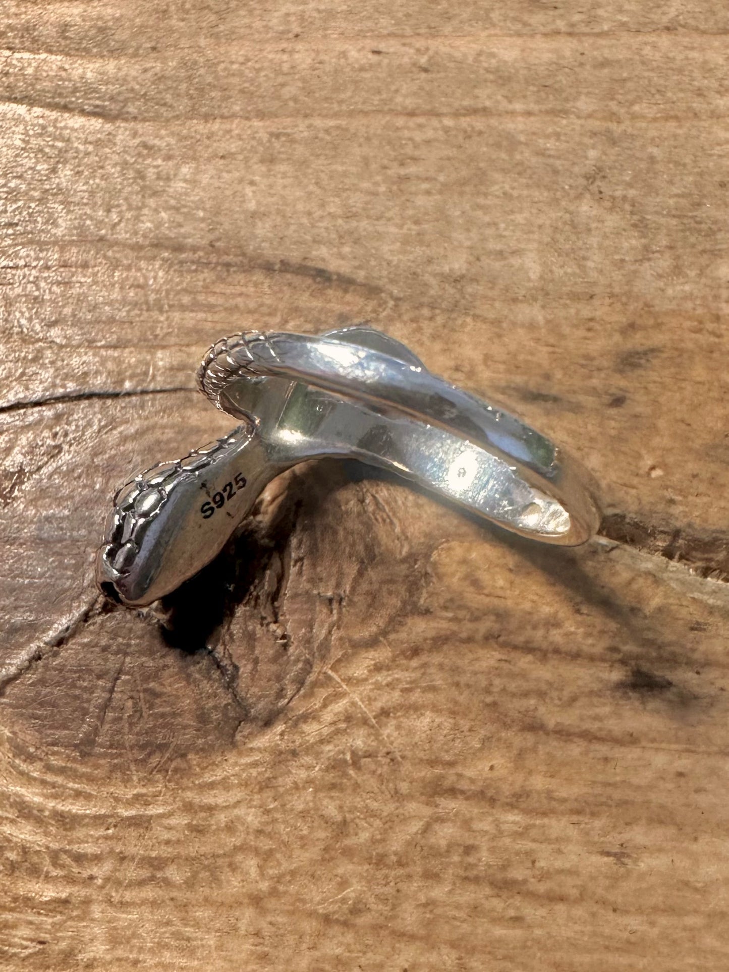 Vintage Snake Garnet Eyes 925 Silver Size Q Ring