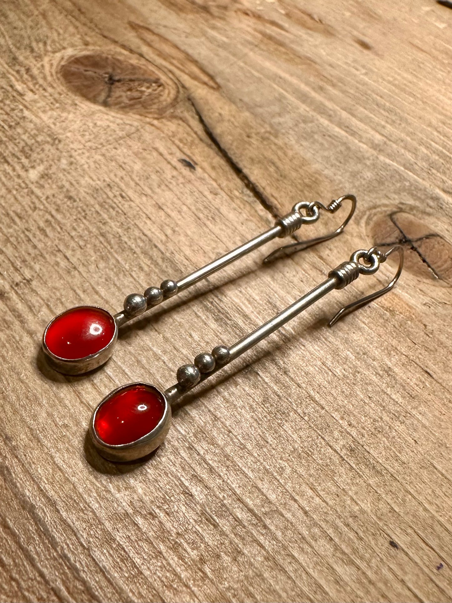 Vintage Carnelian Dangle 925 Silver Earrings