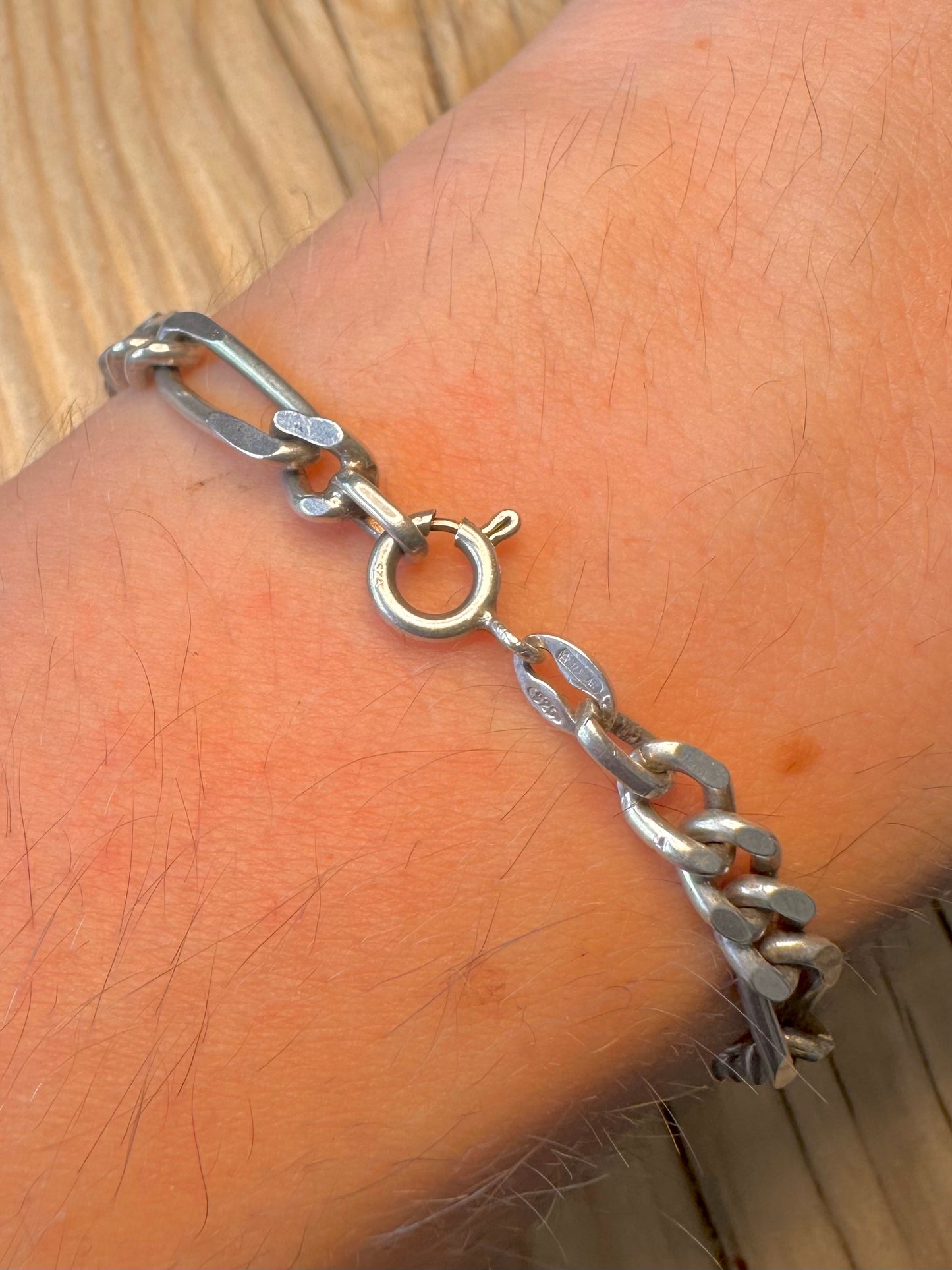 Vintage Identity Figaro Chain 925 Silver 7.5 inch Bracelet