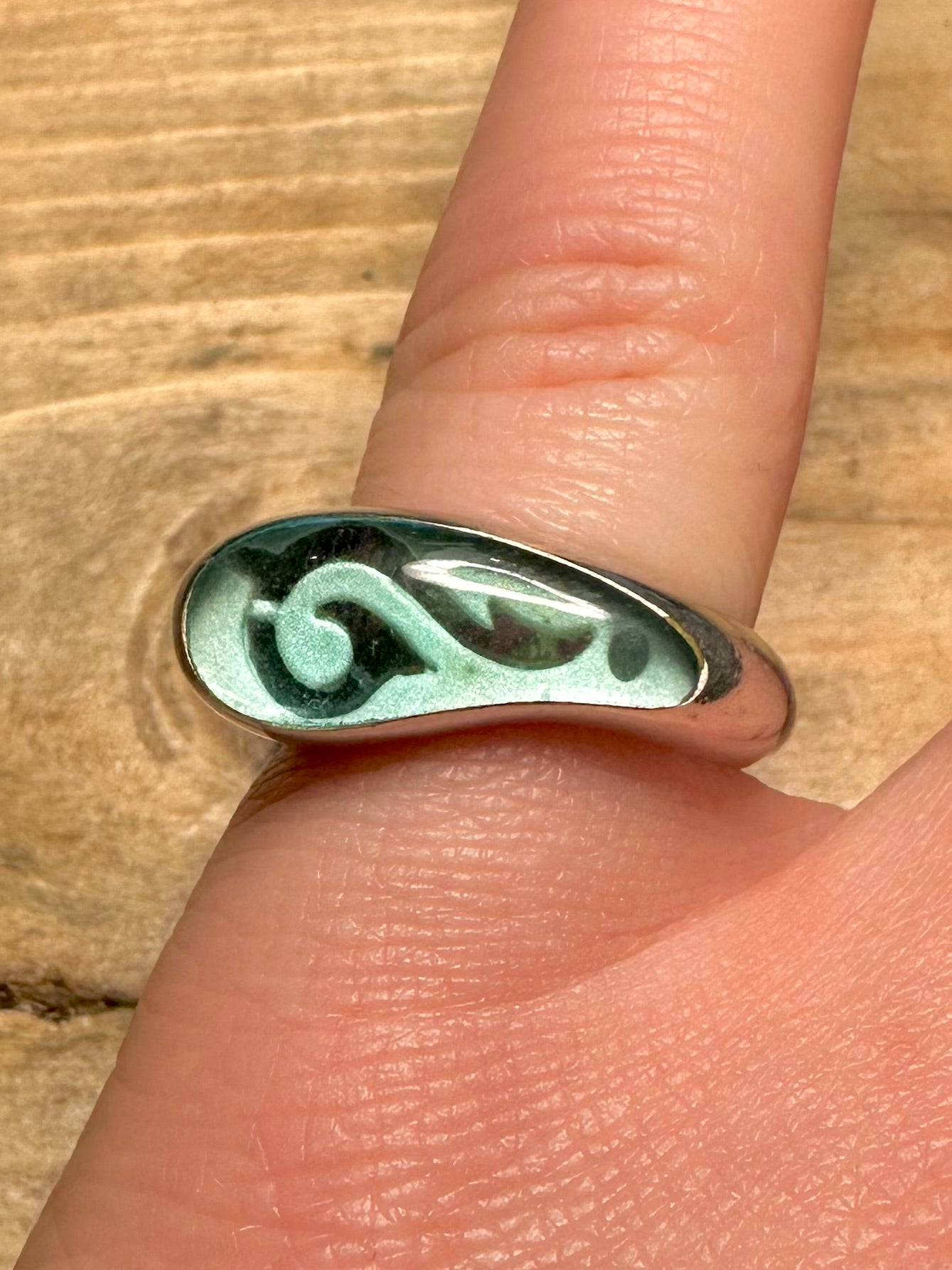 Abstract Blue Resin Wavy 925 Silver Size M Ring