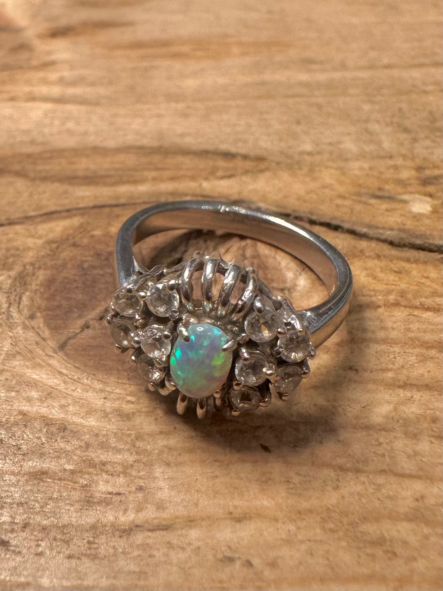 Modern Opal and CZ 925 Silver Size M Ring