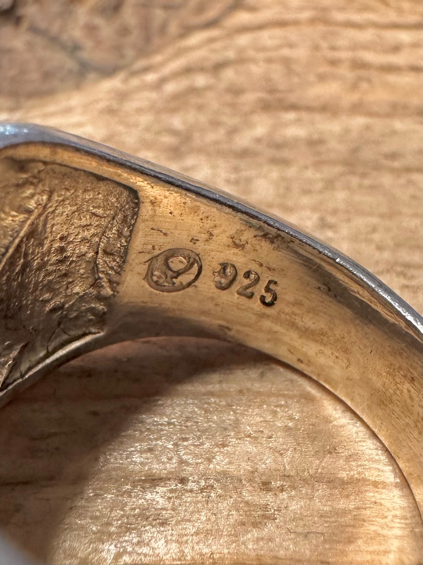 Abstract Textured 925 Silver Size P Ring