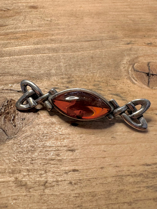 Vintage Celtic Amber 925 Silver Brooch