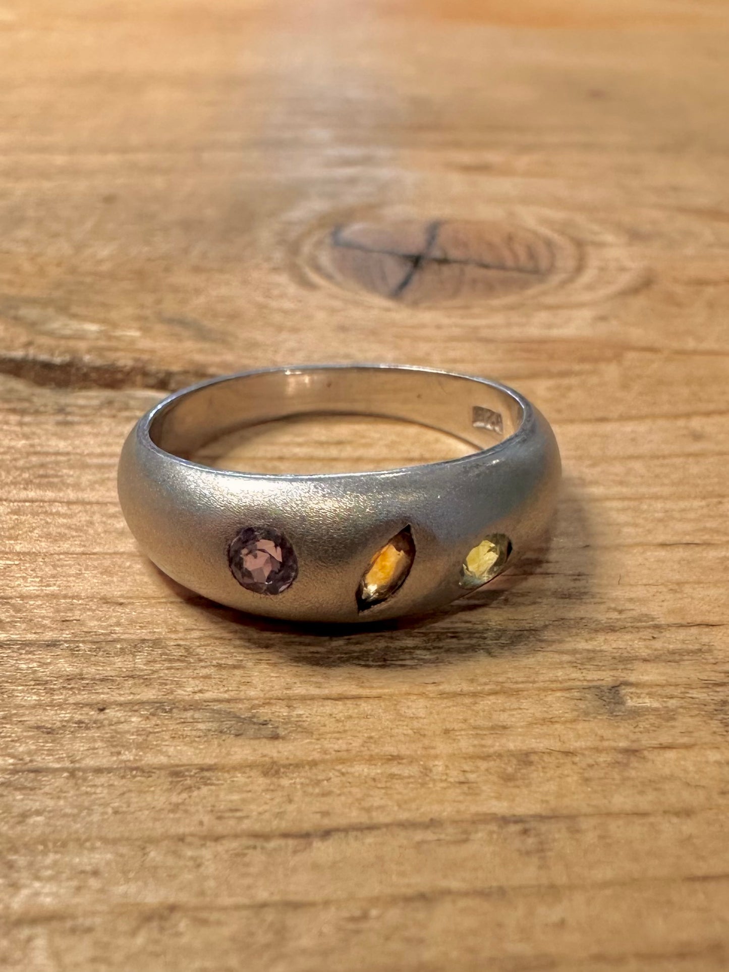 Modernist Amethyst Peridot and Citrine 925 Silver Size N1/2 Ring