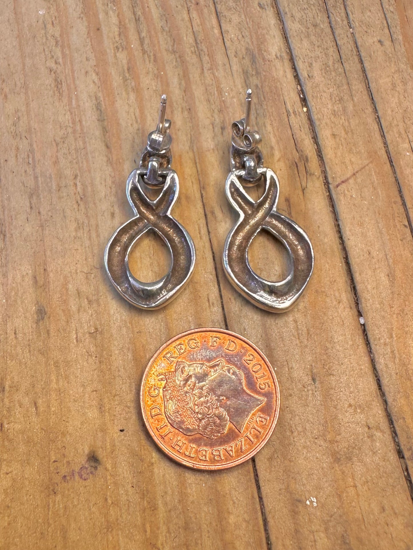 Modernist Twisted Dangle 925 Sterling Silver Earrings