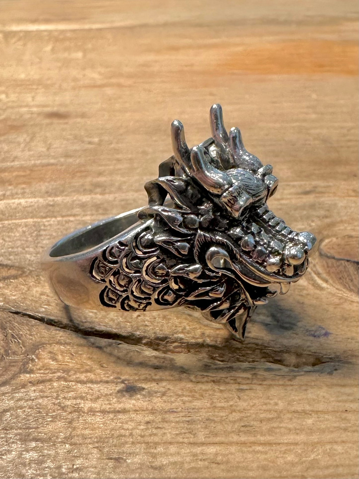Vintage Dragon Head Black Stone Eye 925 Silver Size Y Ring