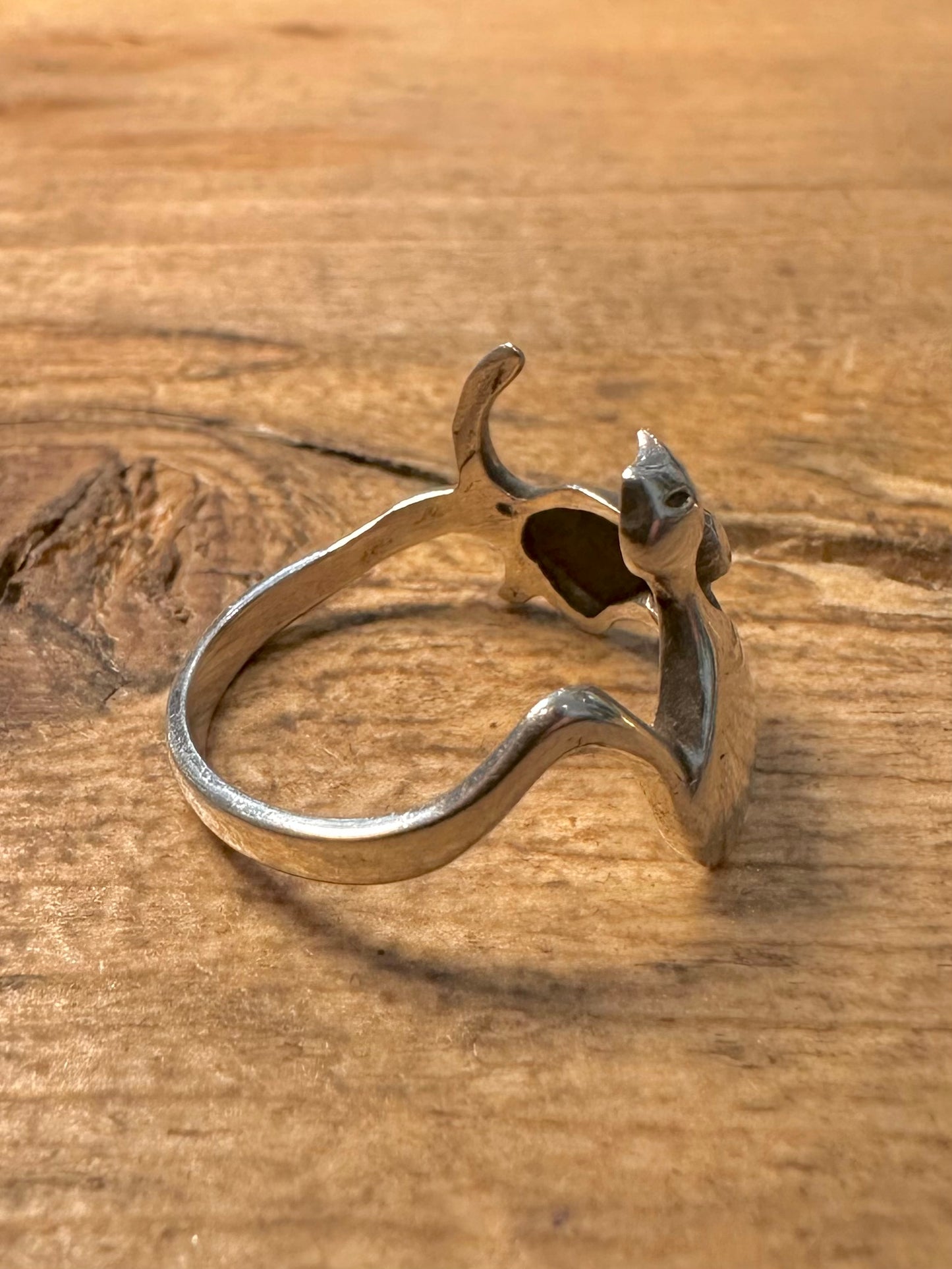 Abstract Two Cats 925 Silver Size N1/2 Ring