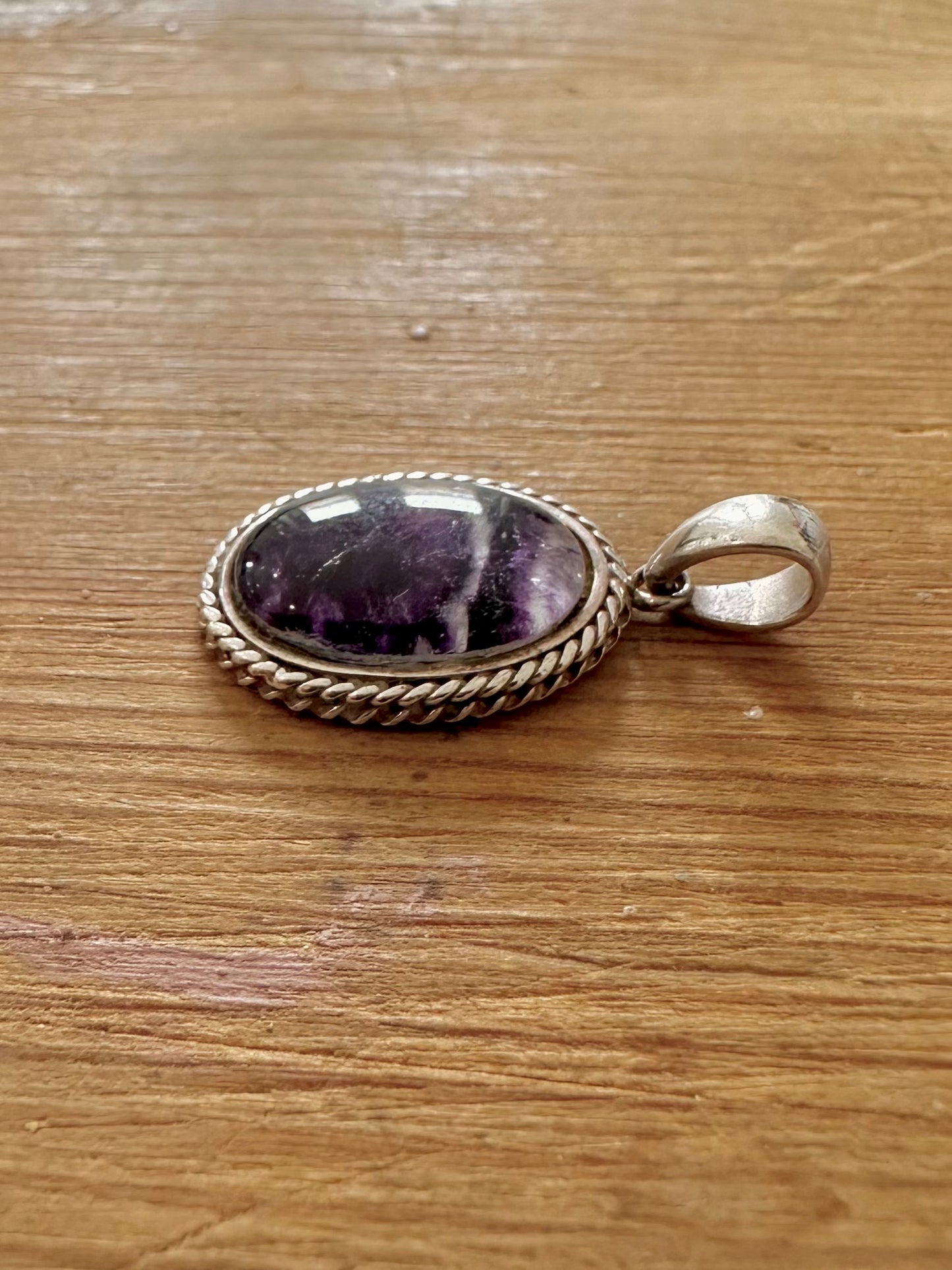 Vintage Blue John Style Oval 925 Silver Pendant