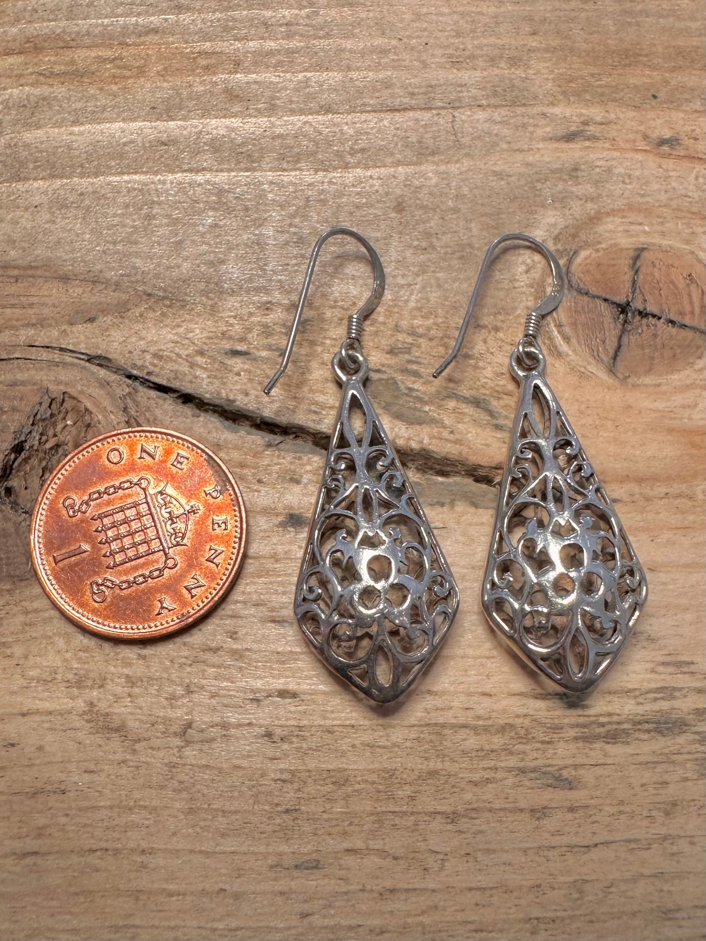 Vintage Two Sided Filigree 925 Silver Earrings