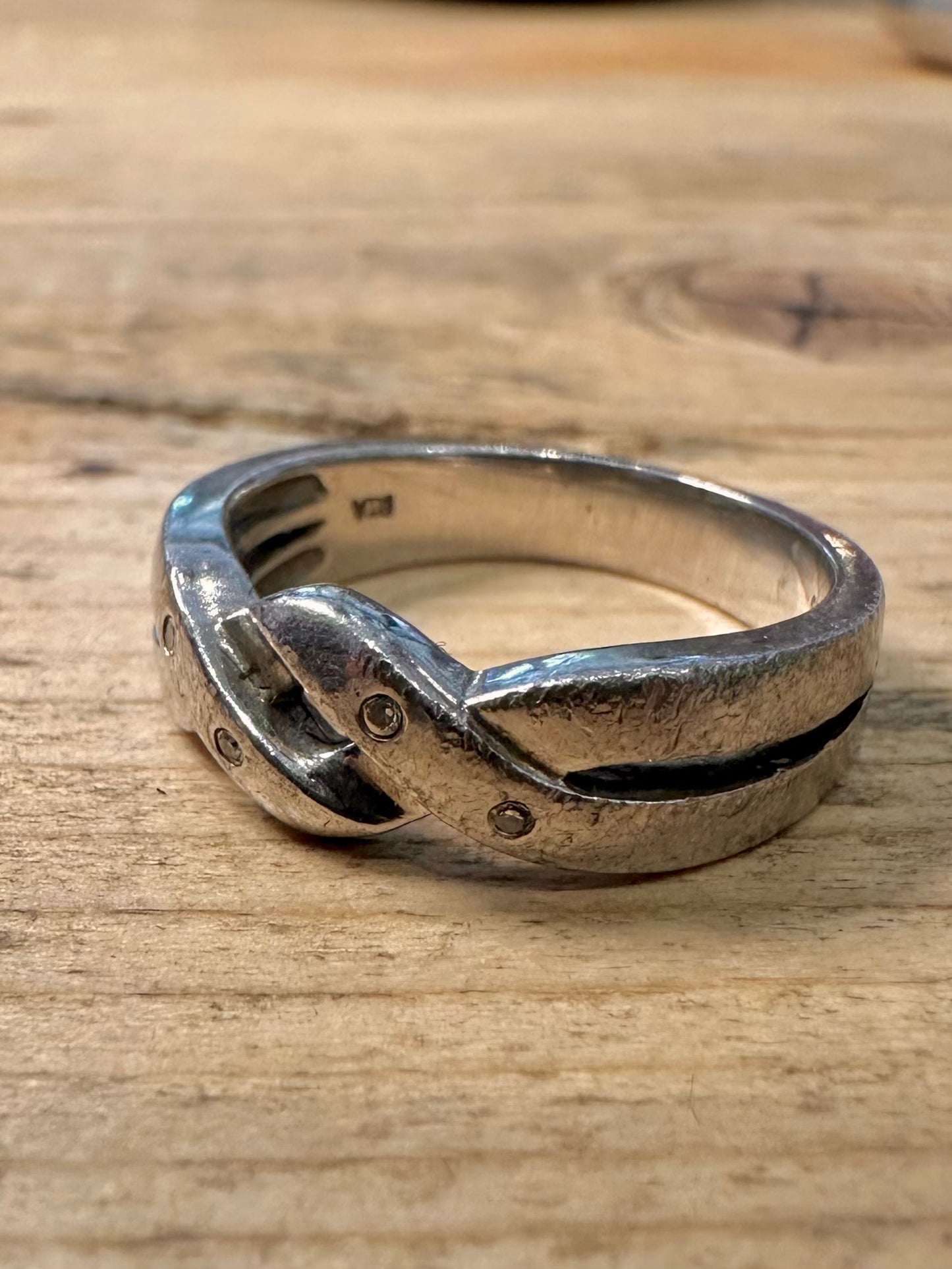 Vintage Diamond Overlapping Band 925 Silver Size P Ring