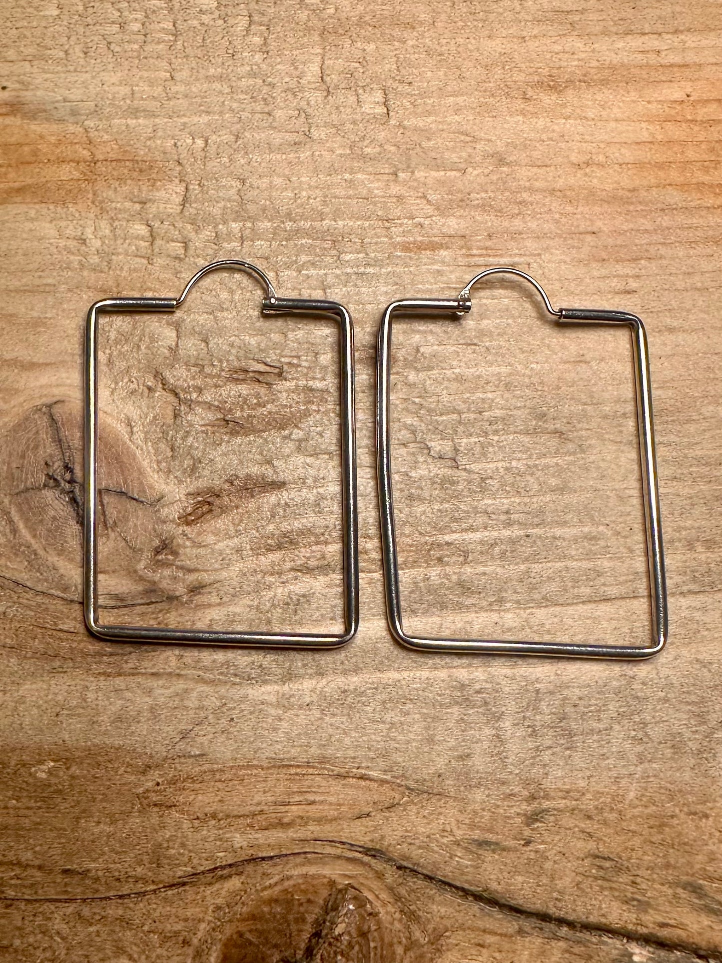 Vintage Large Square Hoops 925 Silver Earrings