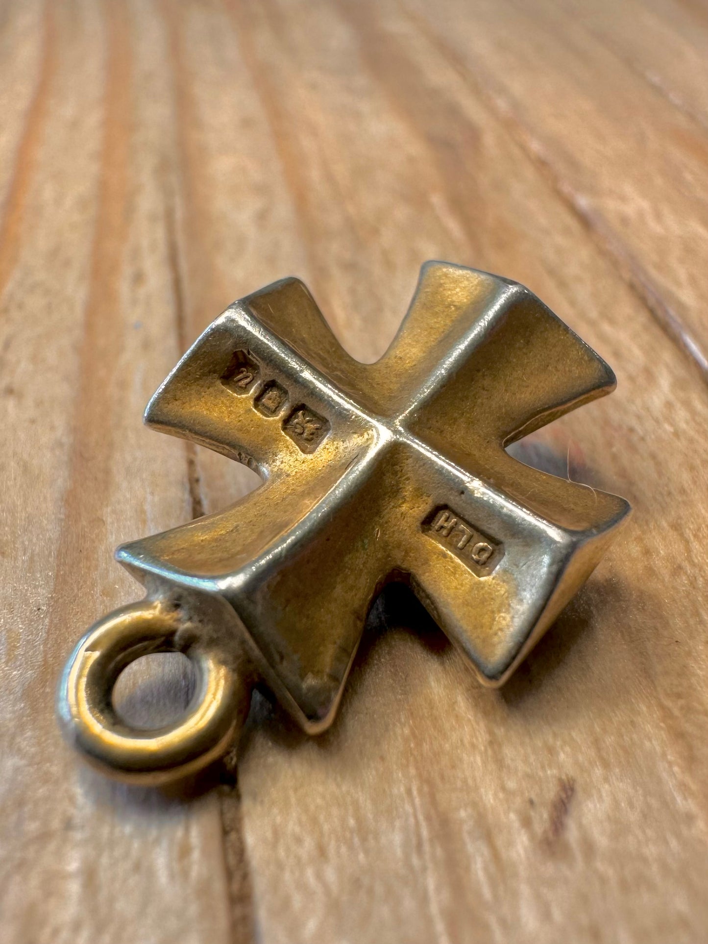 Vintage 1994 Maltese Cross Lapis Gold on 925 Sterling Silver Pendant