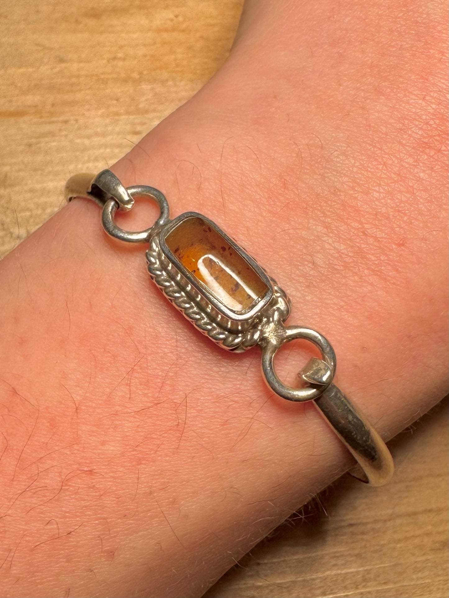 Vintage Amber Rectangle 925 Silver Mexico Bangle