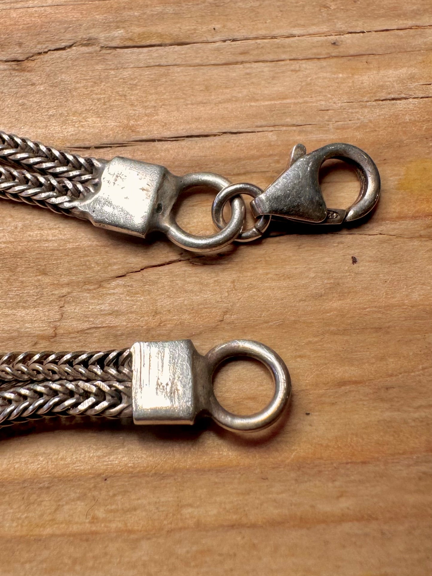 Vintage Tigerauge doppelt geflochtenes 925er Sterlingsilber 18,8 cm Armband