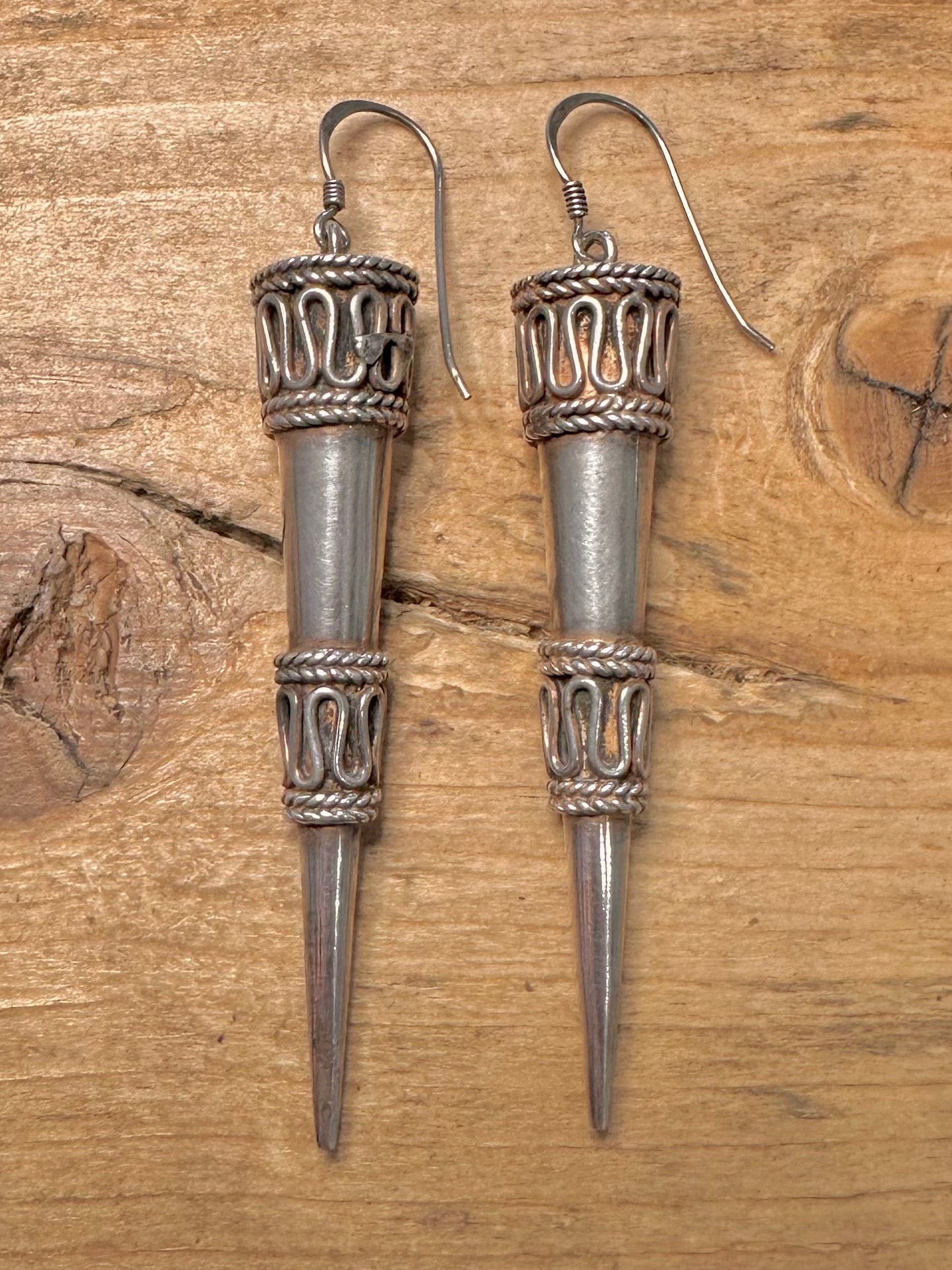 Vintage Tribal Spike Long 925 Silver Earrings