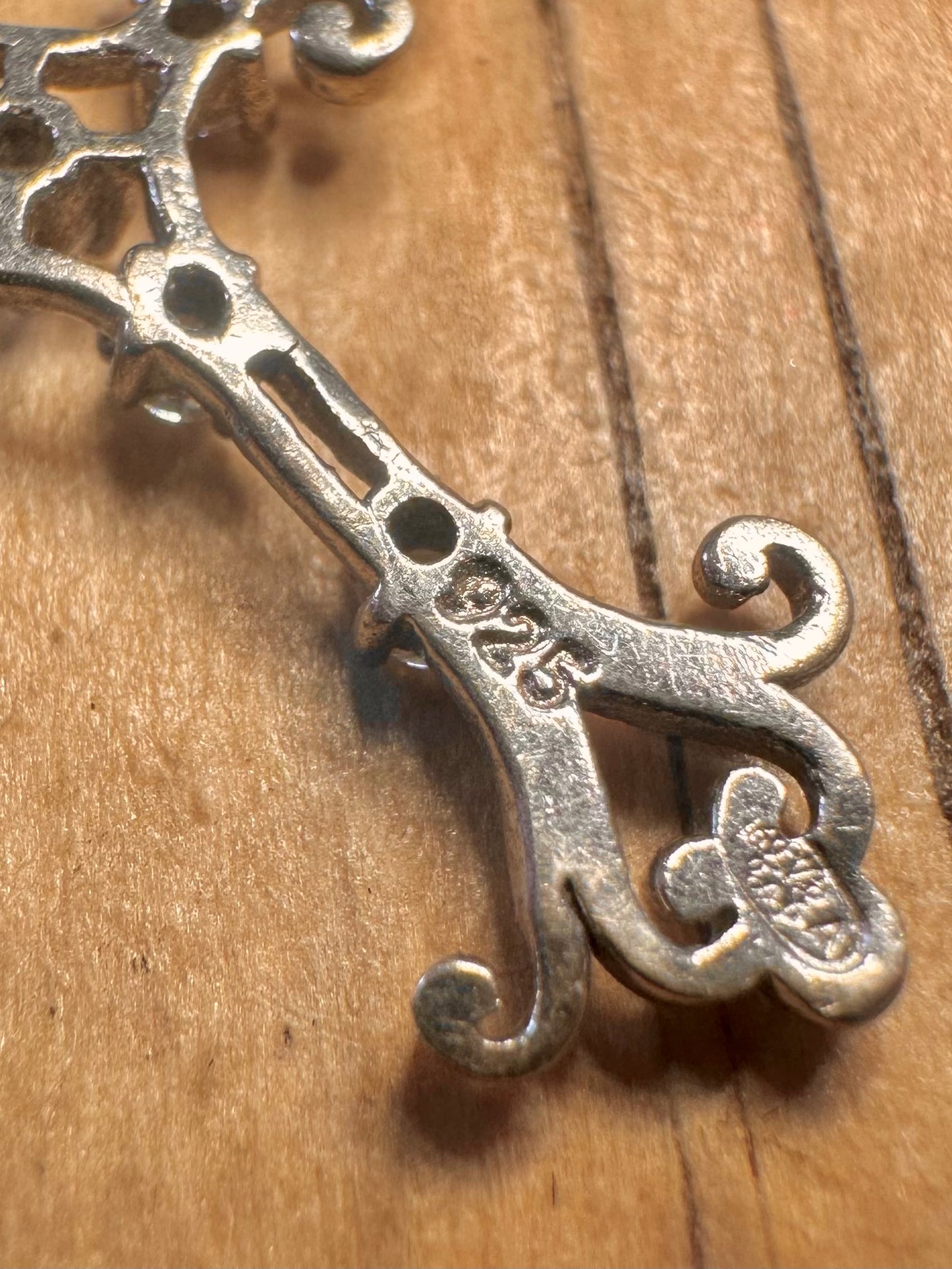 Vintage White Stone Cross 925 Sterling Silver Pendant