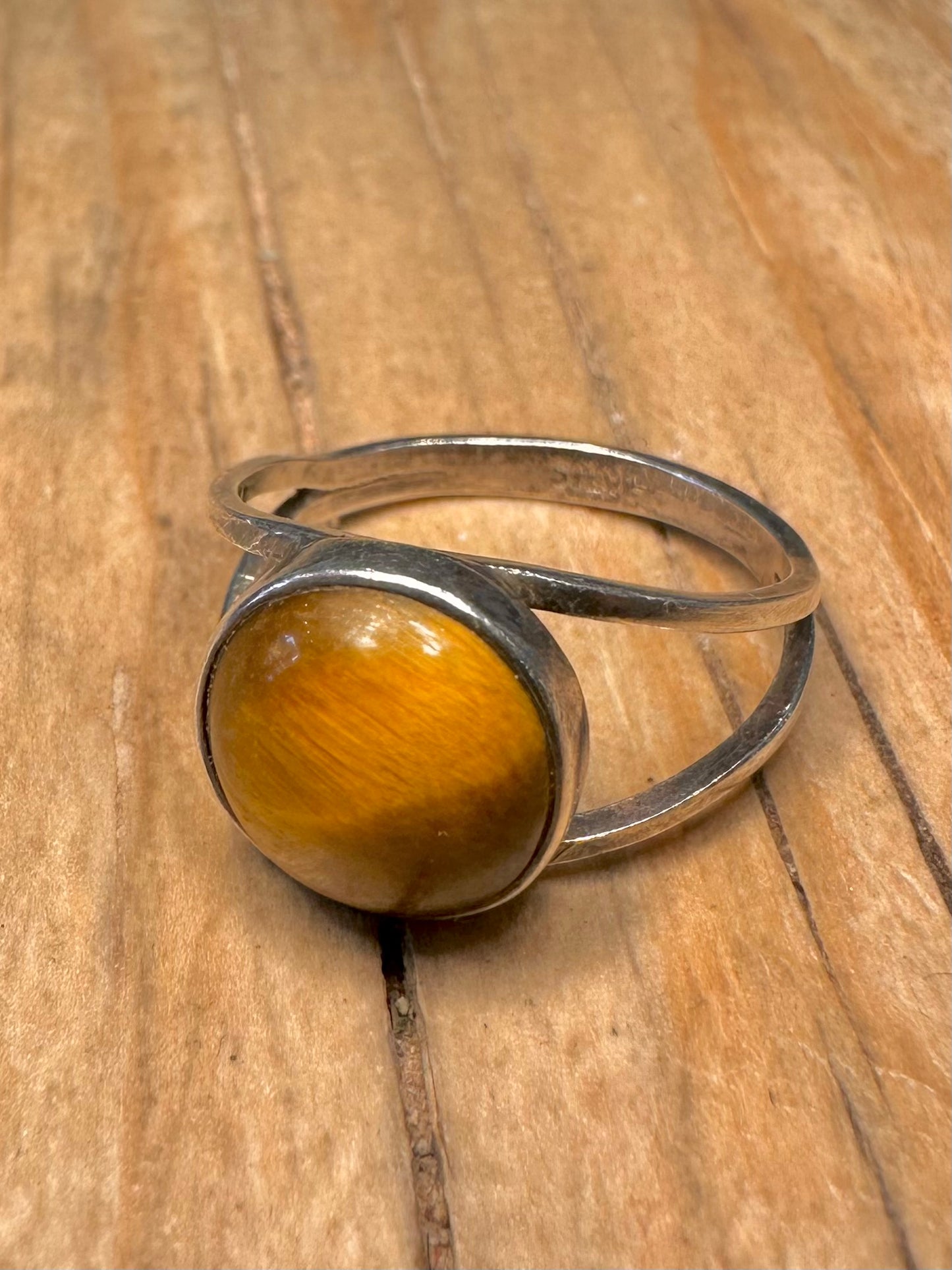Vintage Tigers Eye 925 Sterling Silver Size M Ring