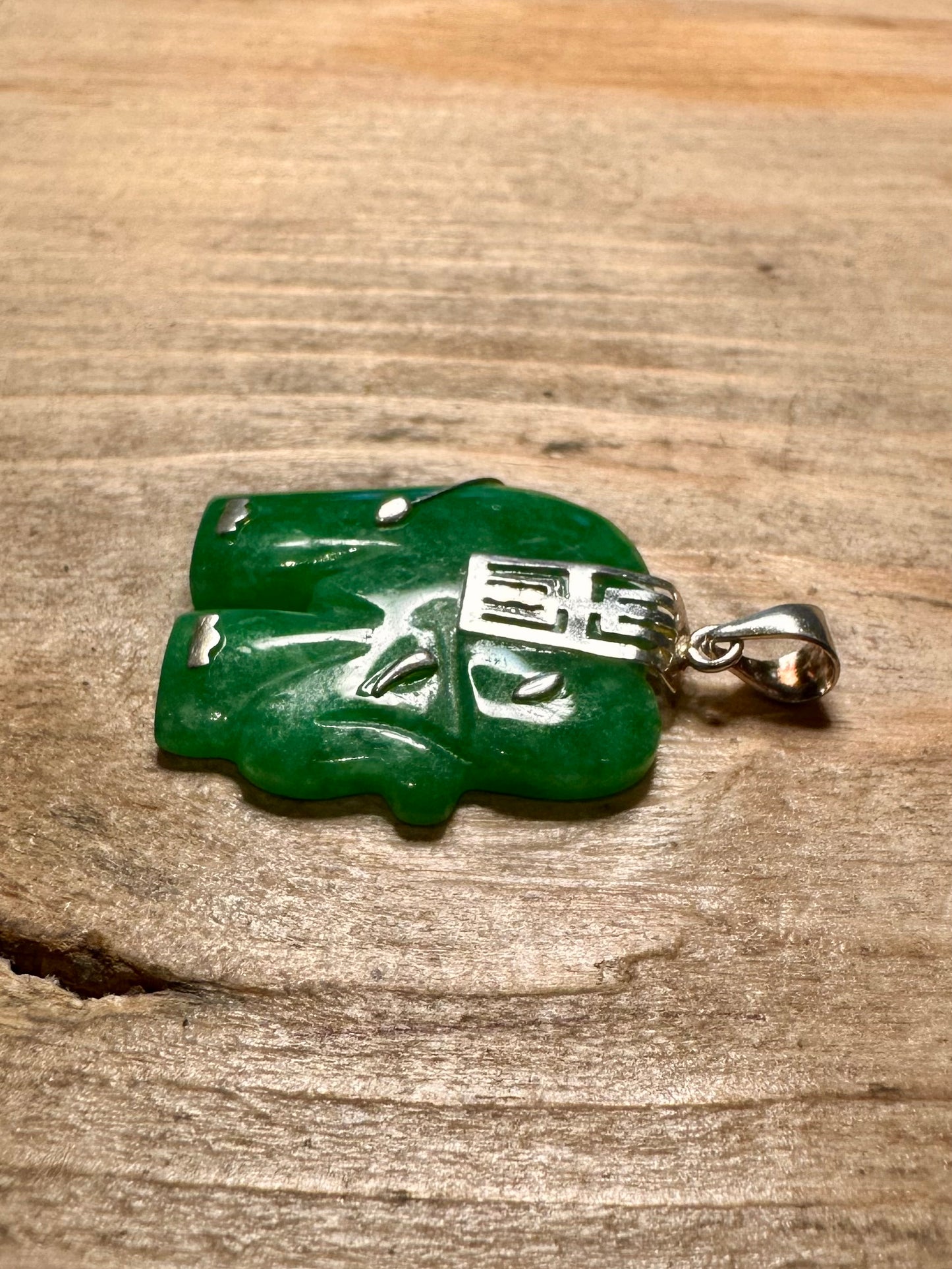 Vintage Jade Elephant 925 Silver Pendant