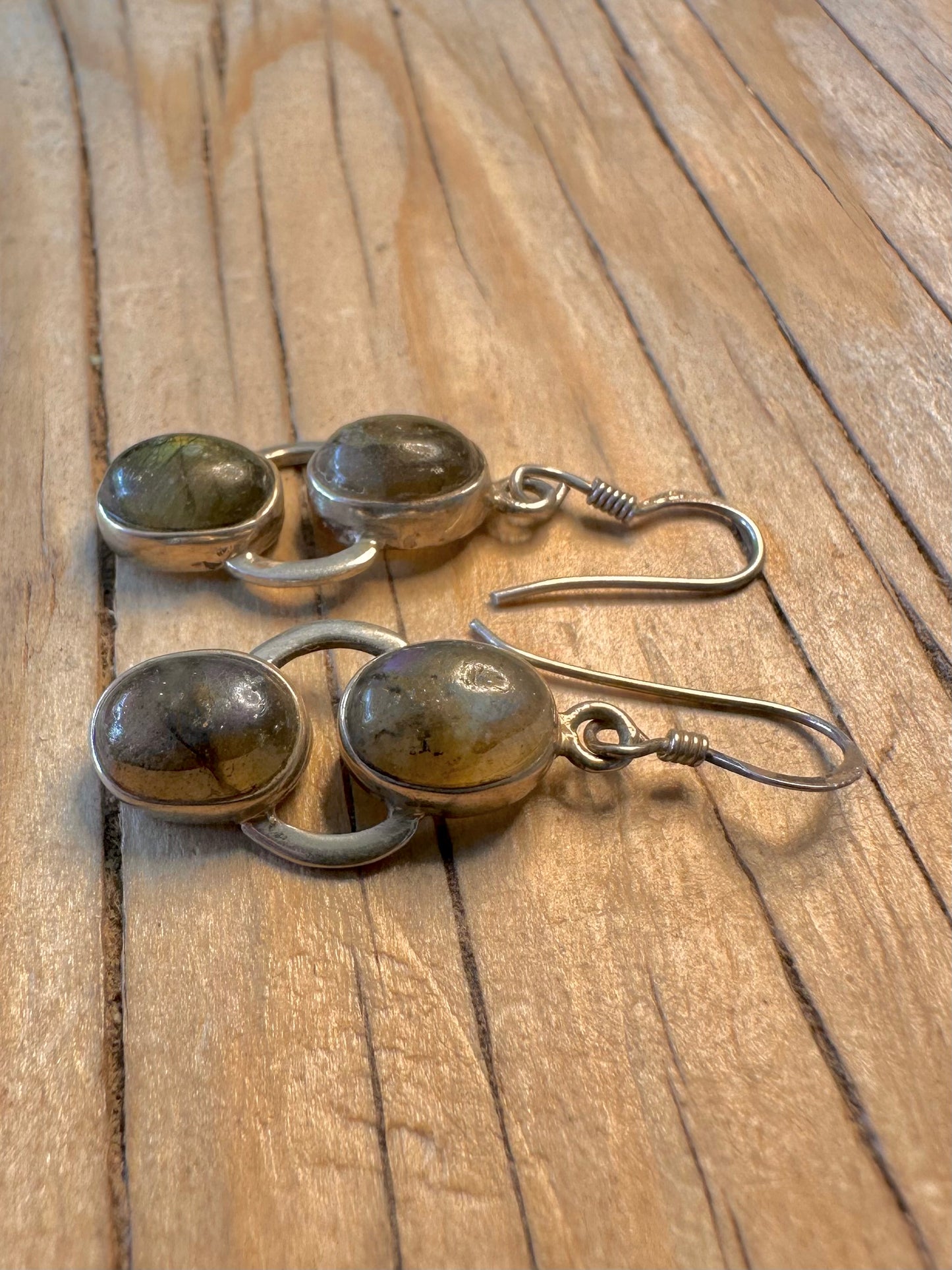 Vintage Labradorite Dangle 925 Silver Earrings
