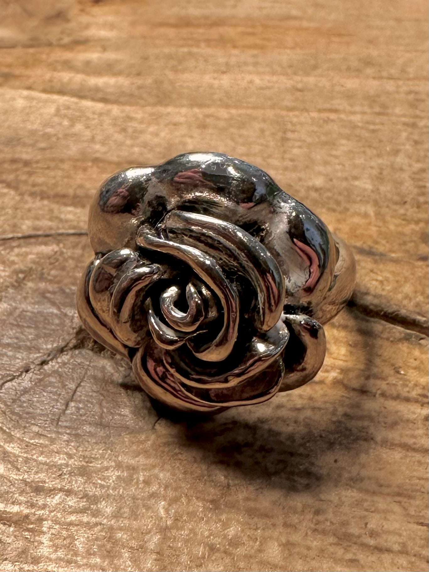 Modern Rose Flower 925 Silver Size L Ring