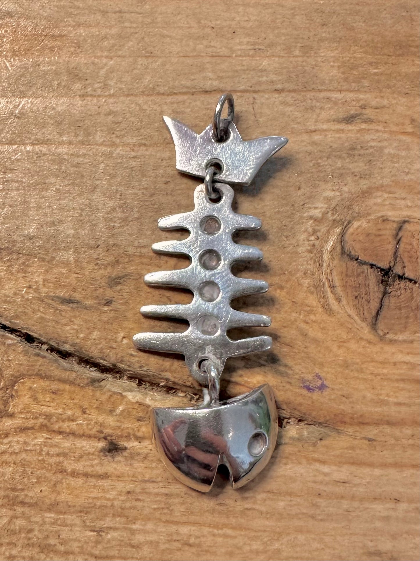 Vintage Articulated Fish Bones 925 Silver Pendant