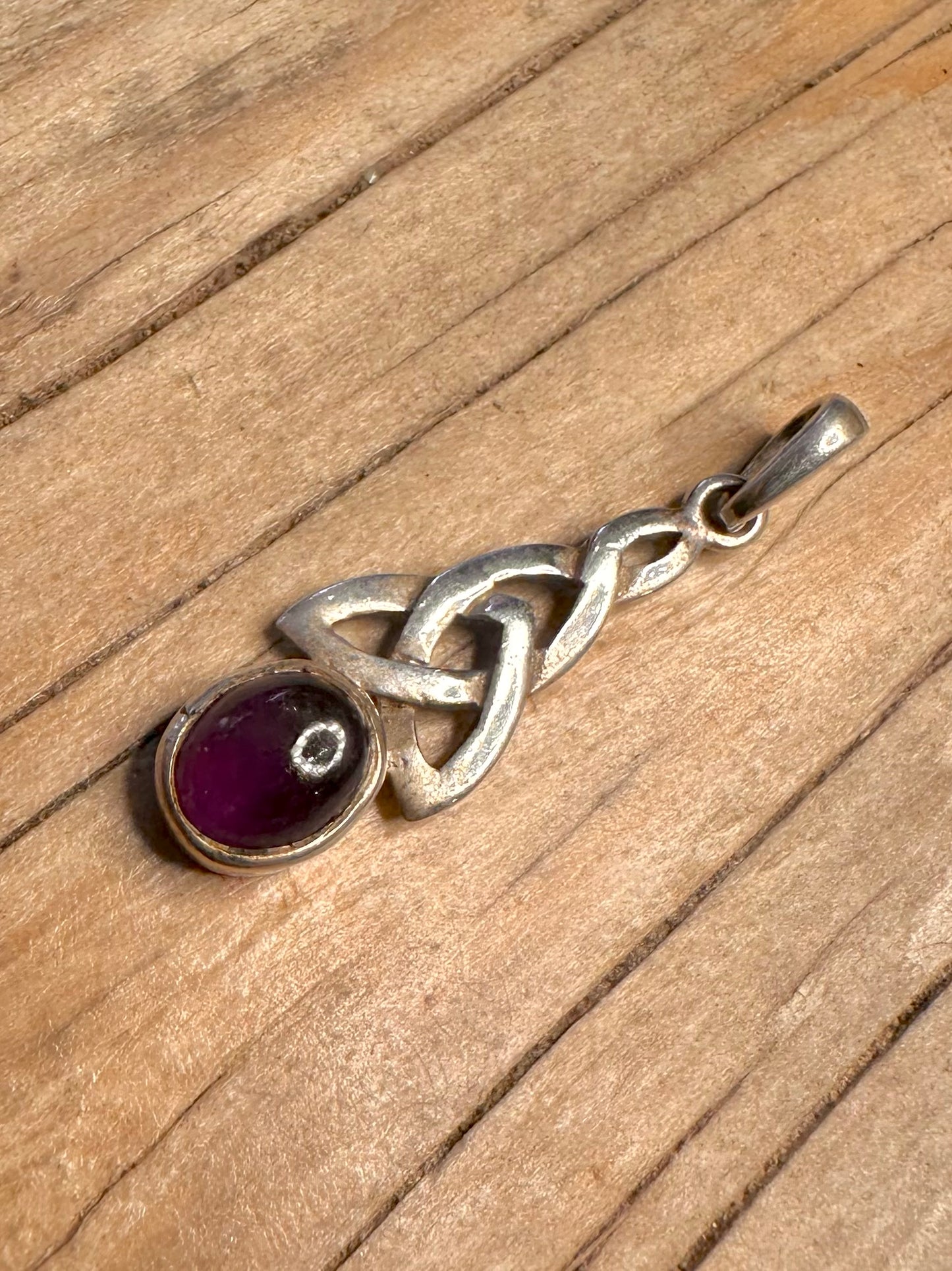 Vintage Amethyst Celtic 925 Sterling Silver Pendant