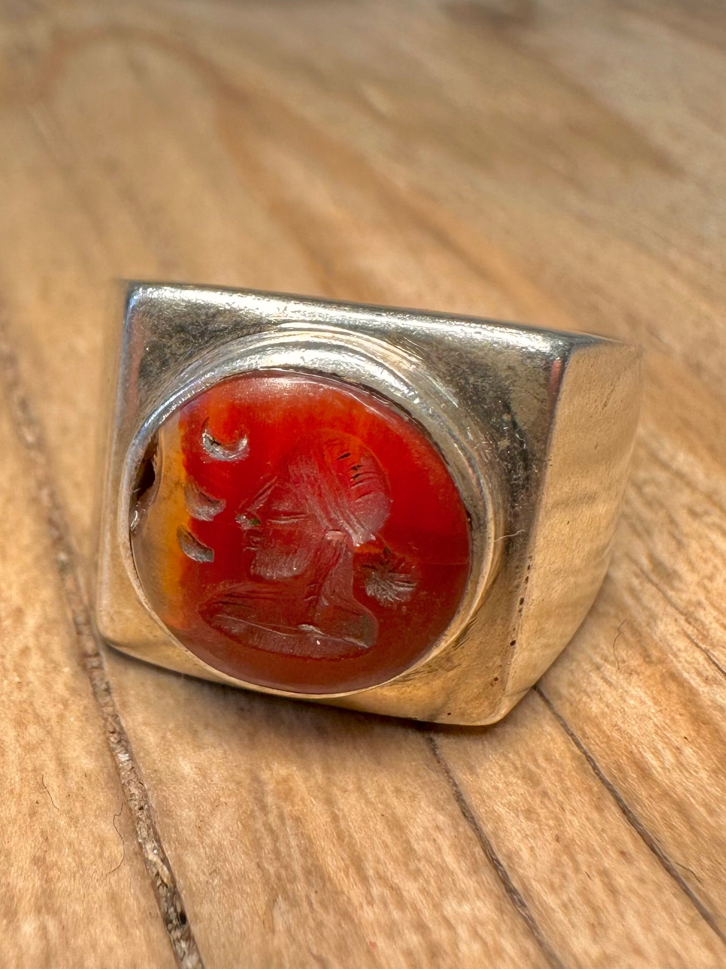 Vintage Carnelian Intaglio Signet 925 Sterling Silver Size V Ring