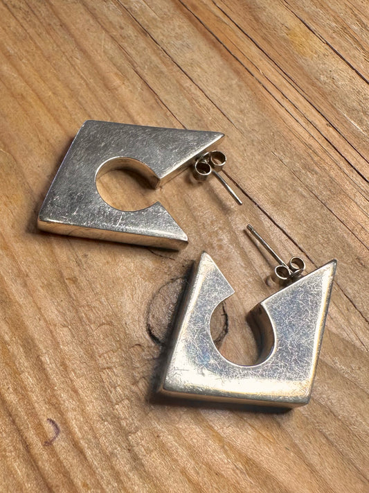 Abstract Modernist Chunky Shaped 925 Sterling Silver Earrings