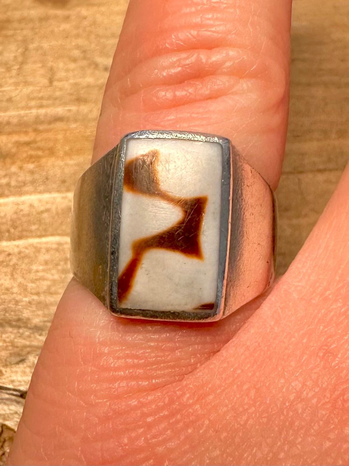 Modernist Jasper Rectangle 925 Silver Size M Ring
