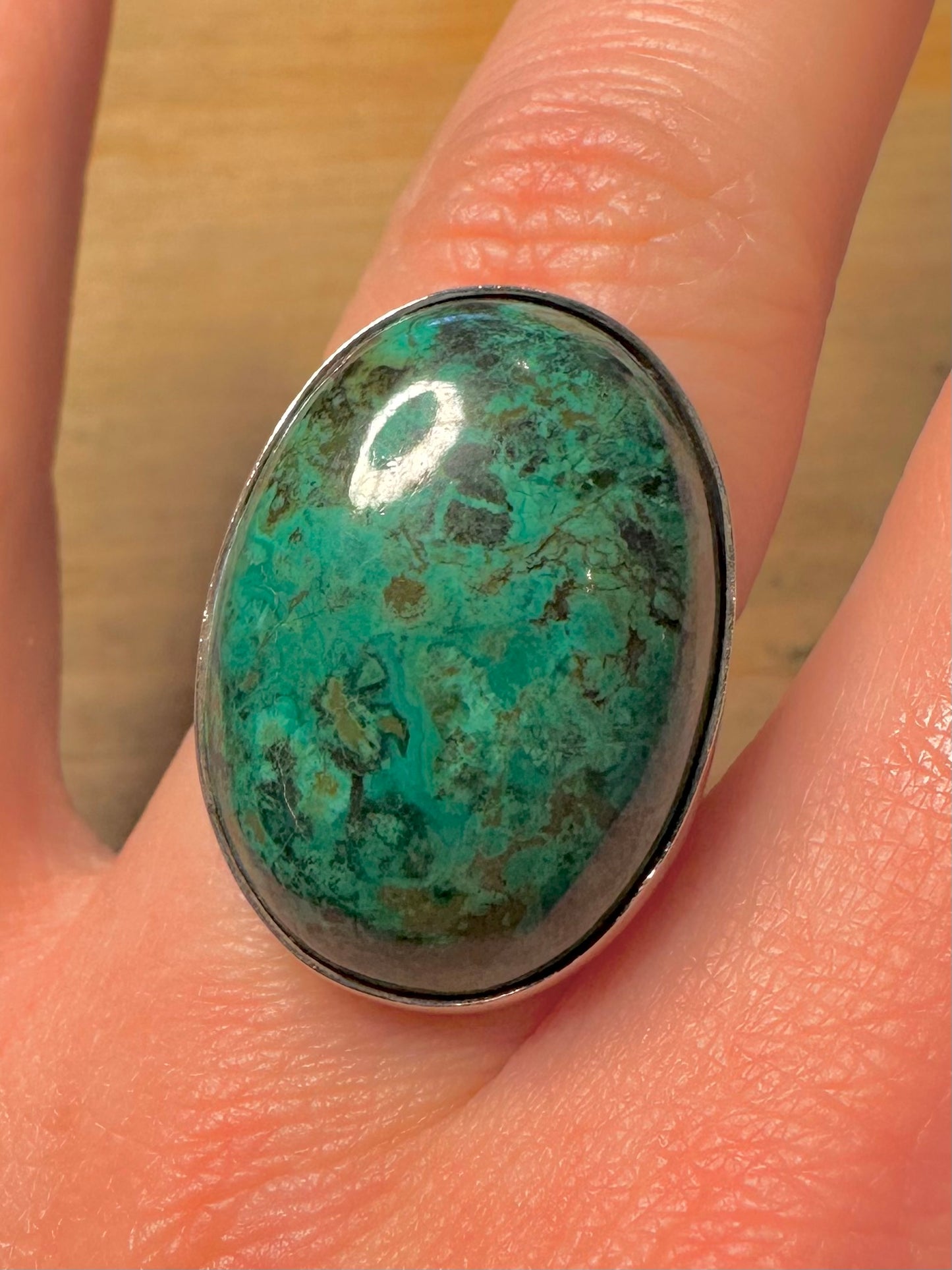 Vintage Blue Green Oval 925 Silver Isreal Size P Ring
