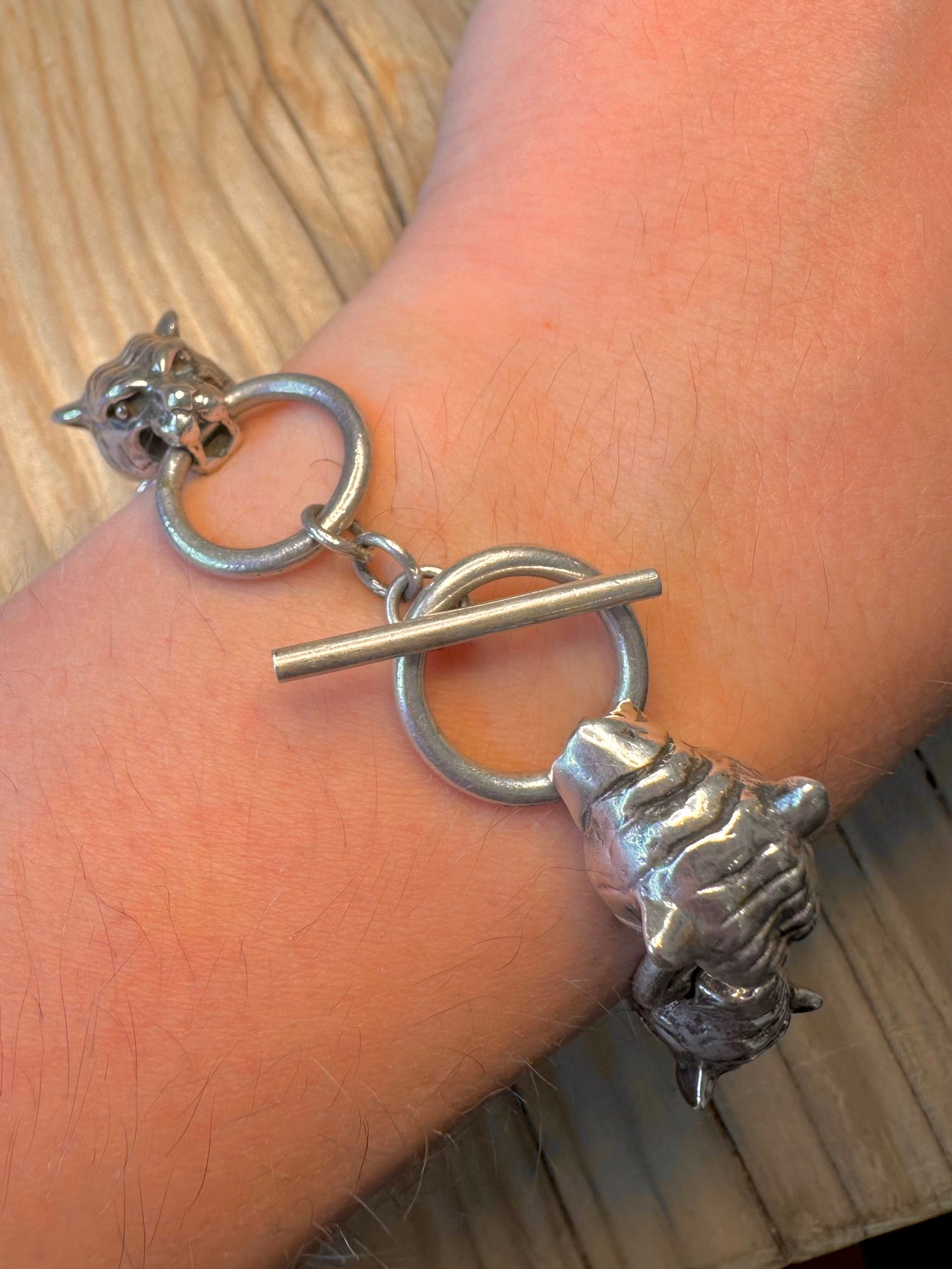 Vintage Tiger Head Link 925 Silver 8 inch Bracelet