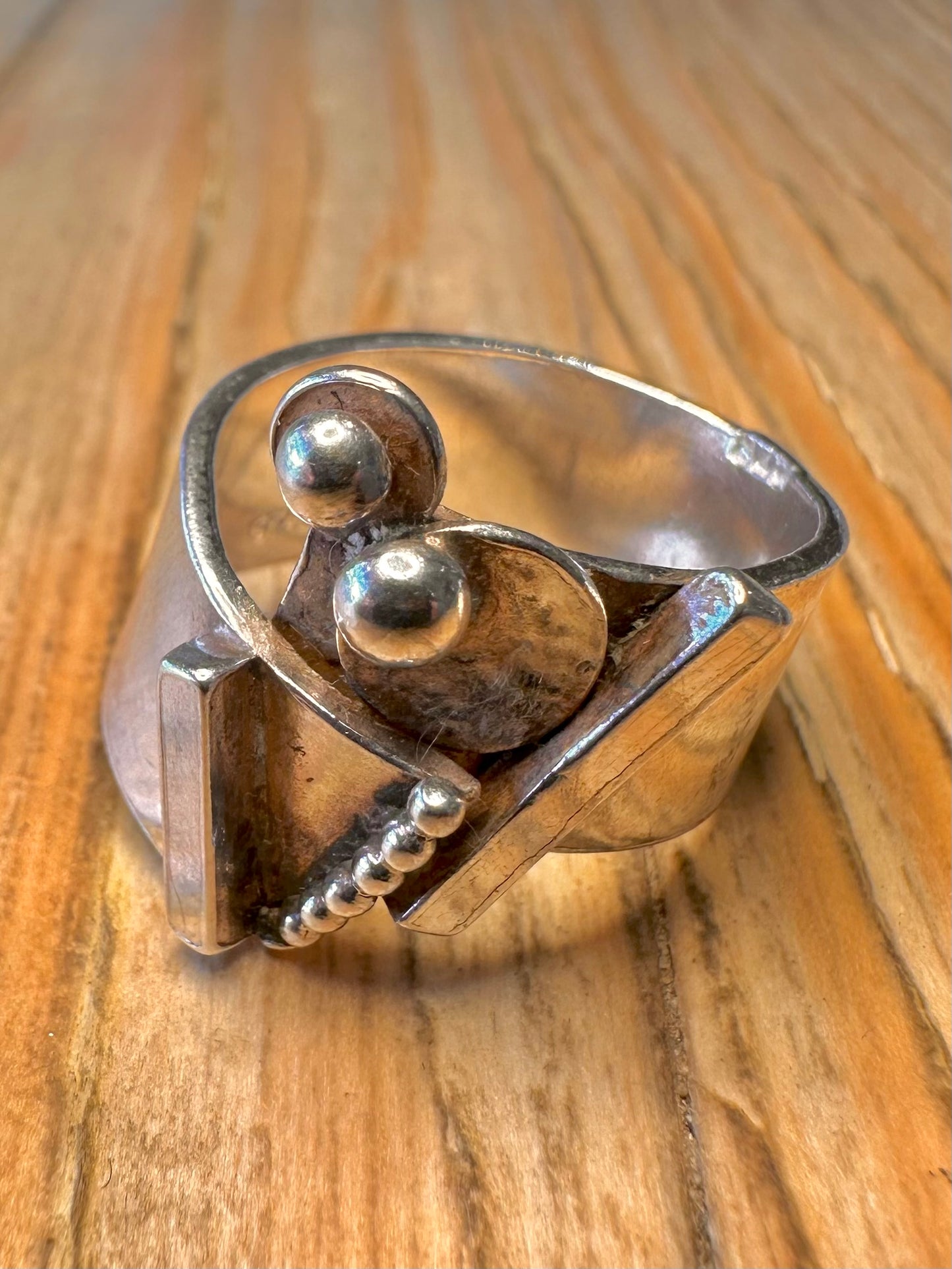 Abstract Brutalist 925 Sterling Silver Size N Ring