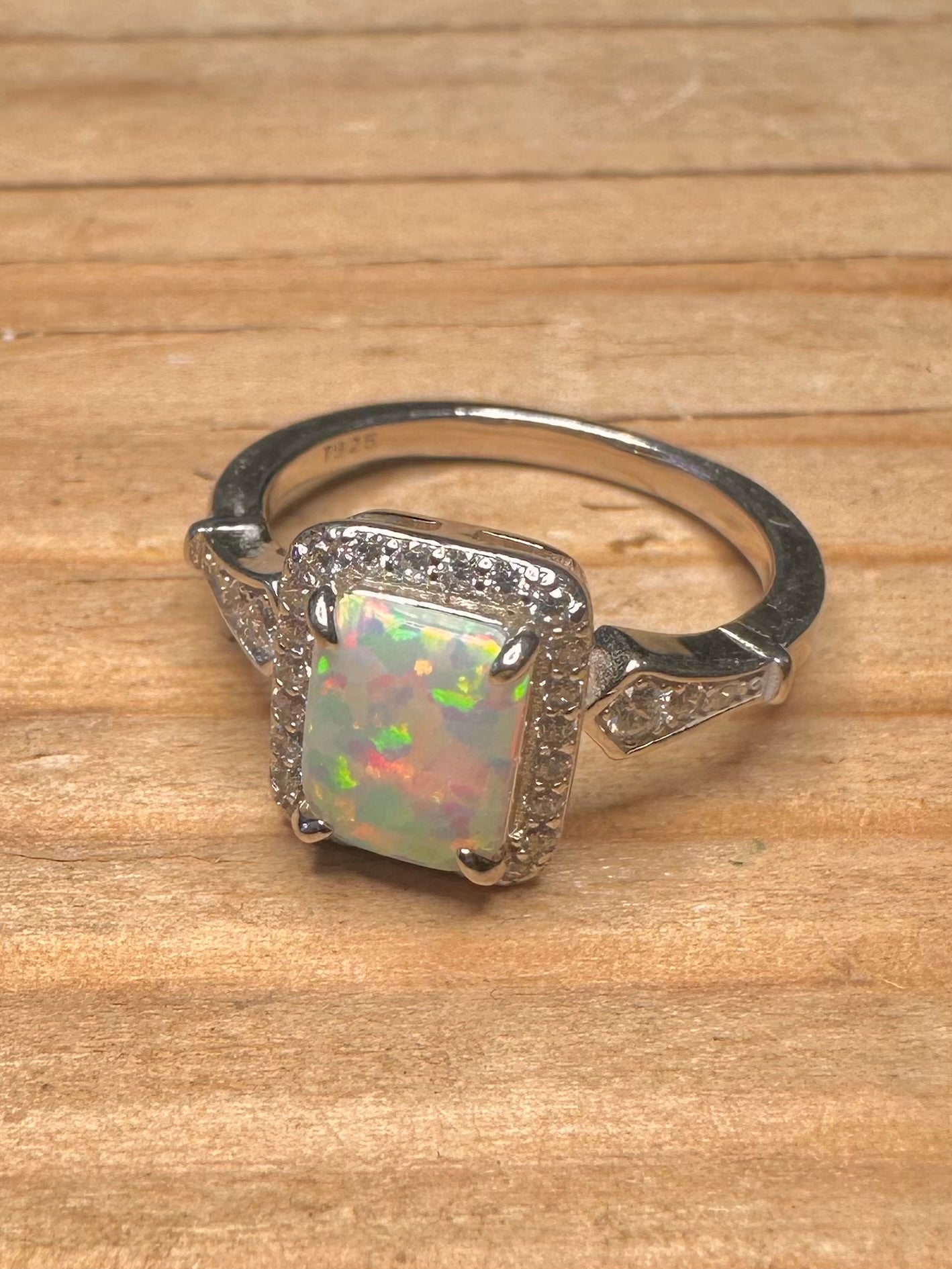 Modern Opal and CZ 925 Sterling Silver Size J1/2 Ring