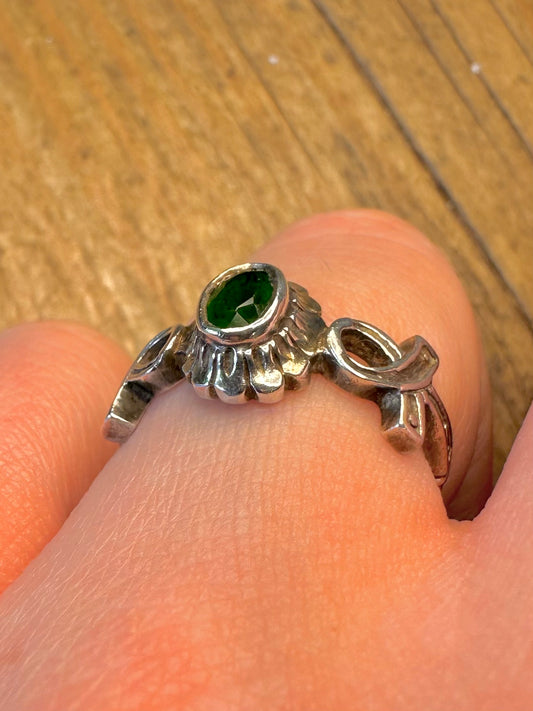 Green Stone Ankh Style 925 Sterling Silver Size P Ring