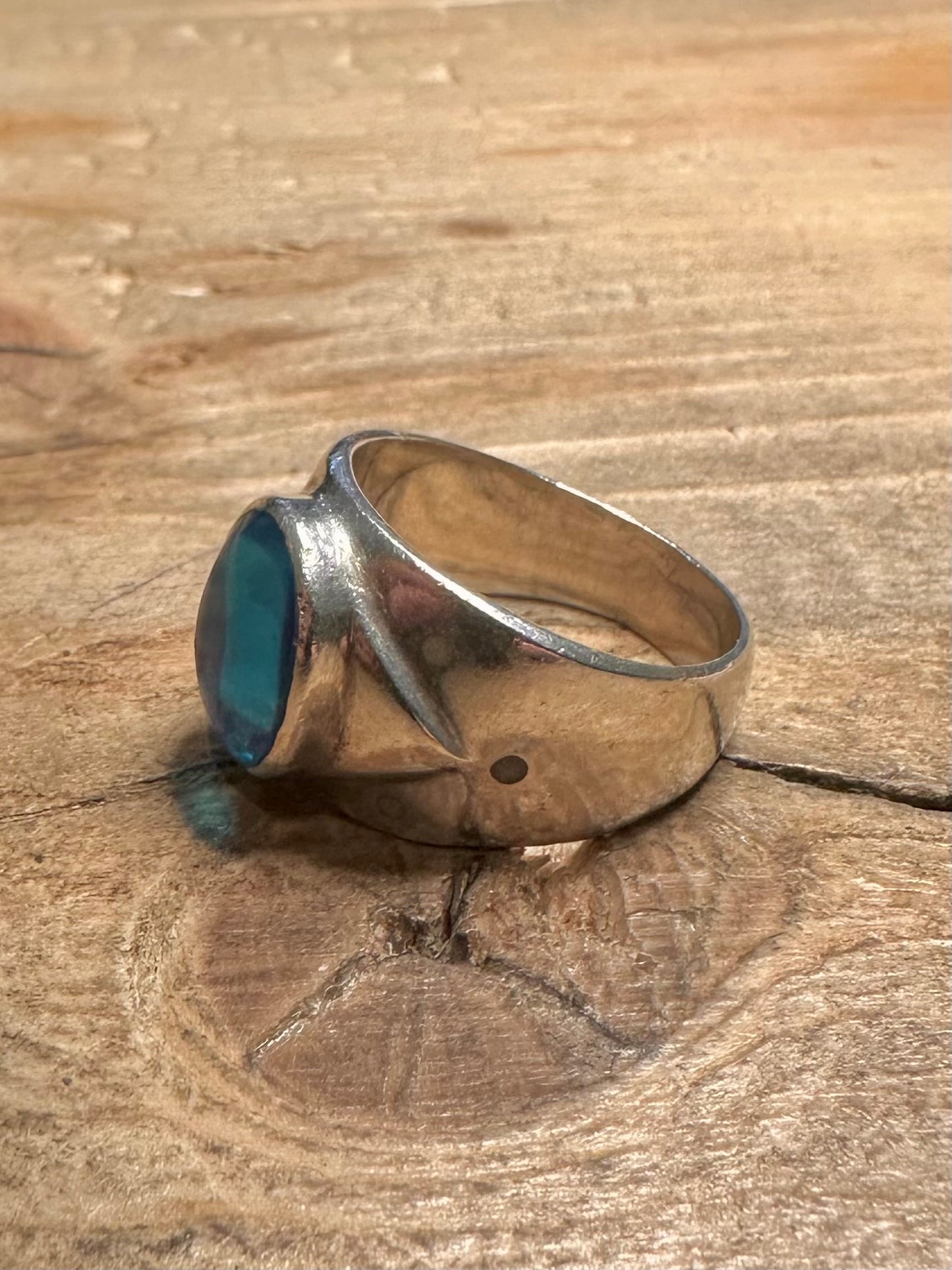 Vintage Blue Oval Chunky 925 Silver Size R Ring