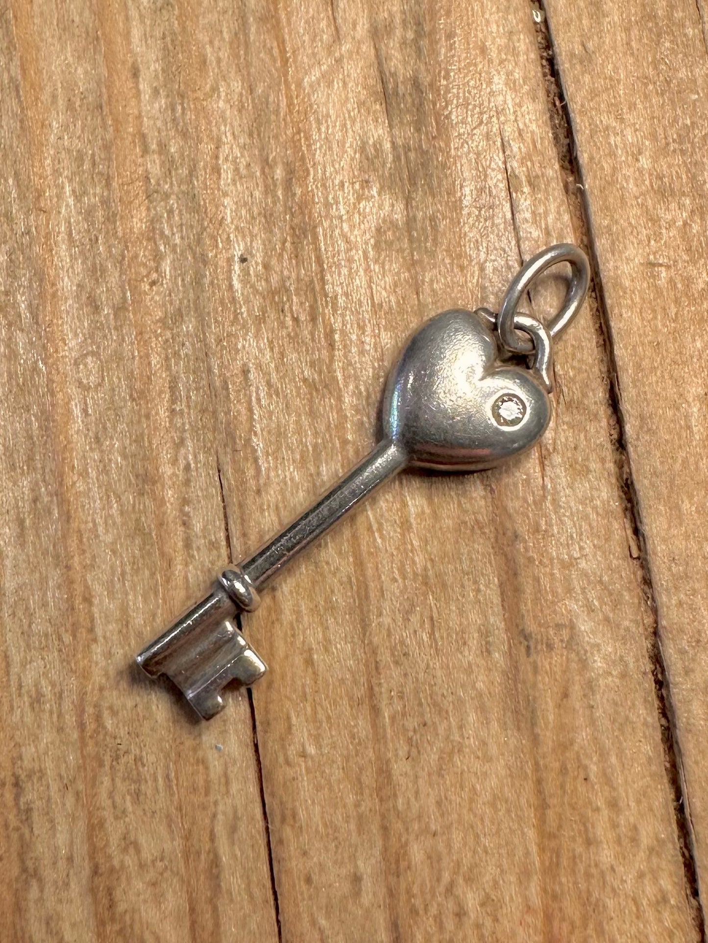 Vintage Tiffany & Co Diamond Key 925 Sterling Silver Pendant