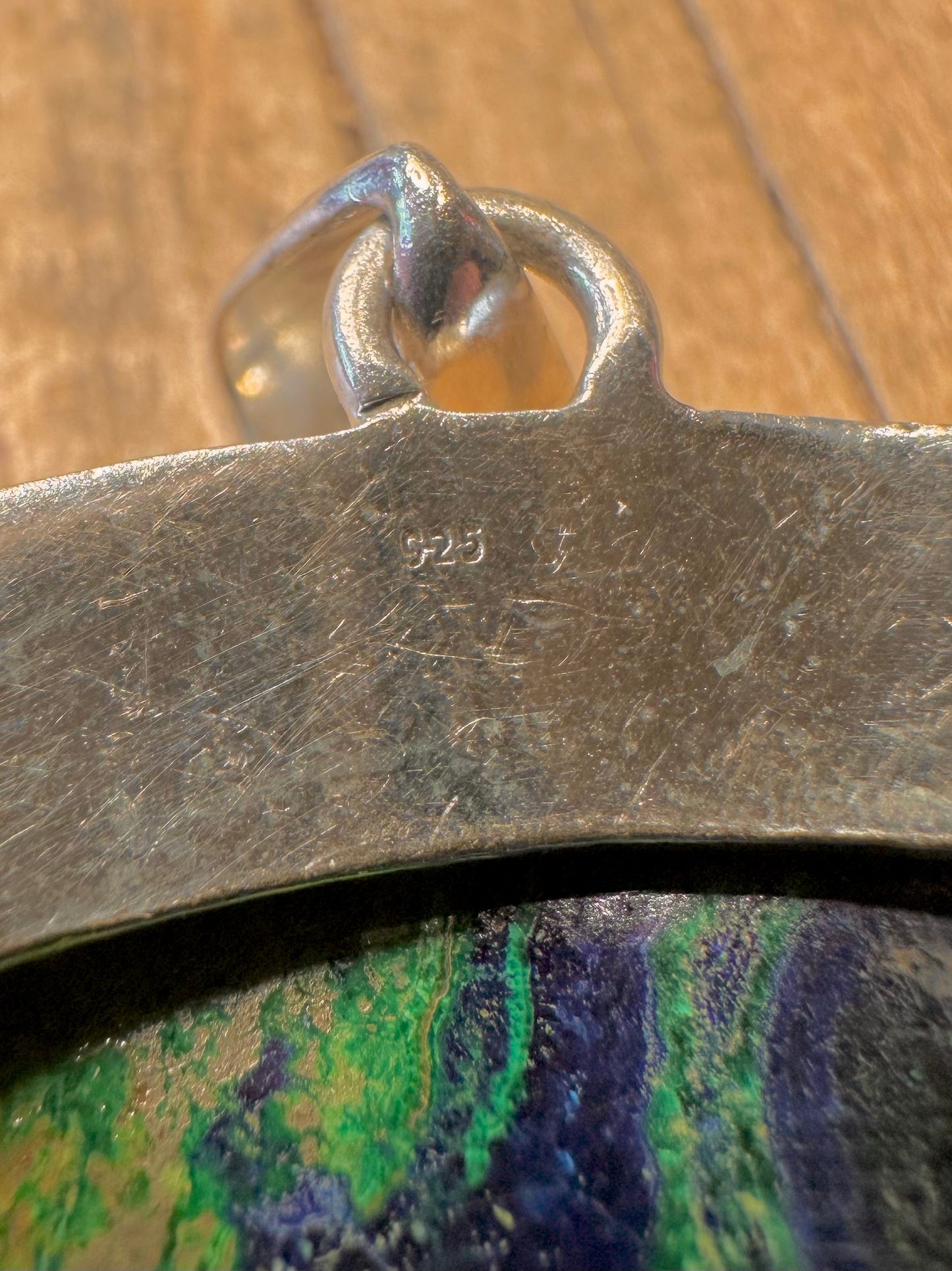 Großer rechteckiger Anhänger aus Malachit und Azurit aus 925er Sterlingsilber