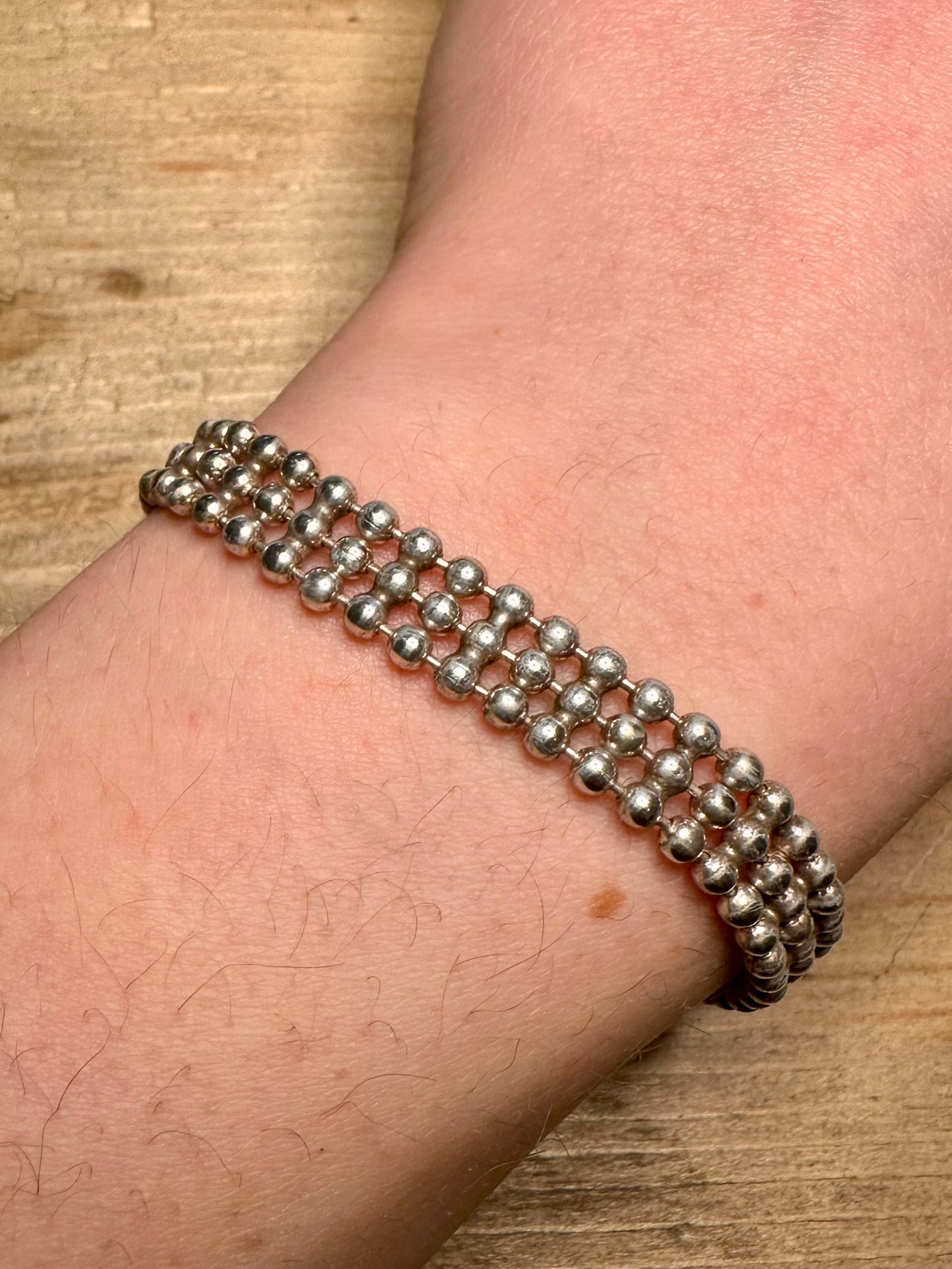 Vintage 1987 Ball Chain Link 925 Silver 7.4 inch Bracelet