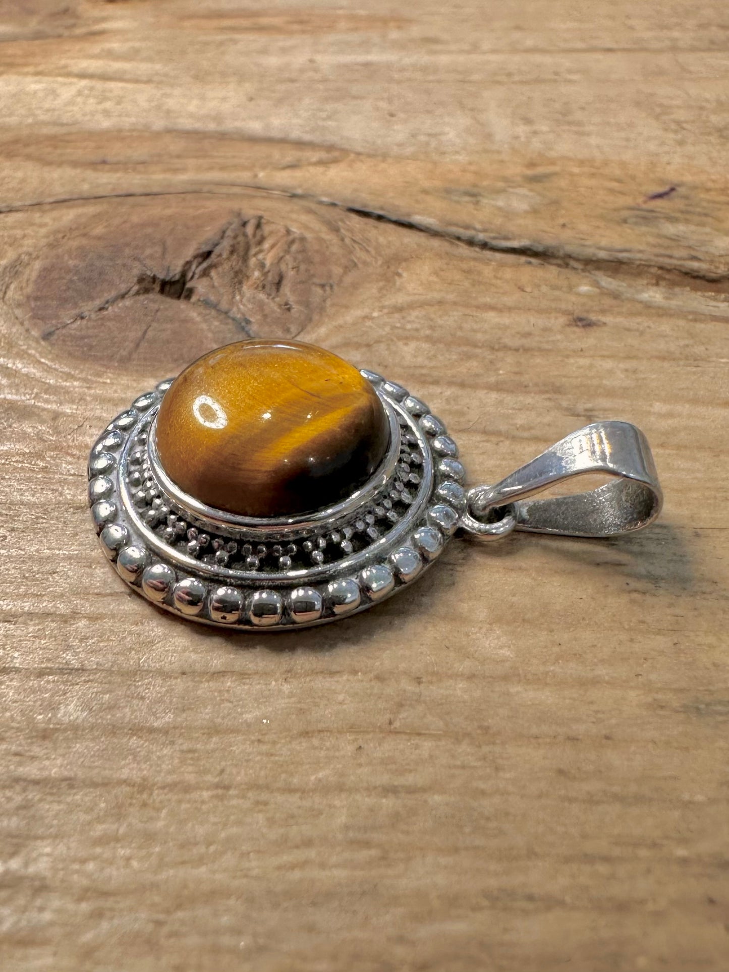 Vintage Boho Tigers Eye 925 Silver Pendant
