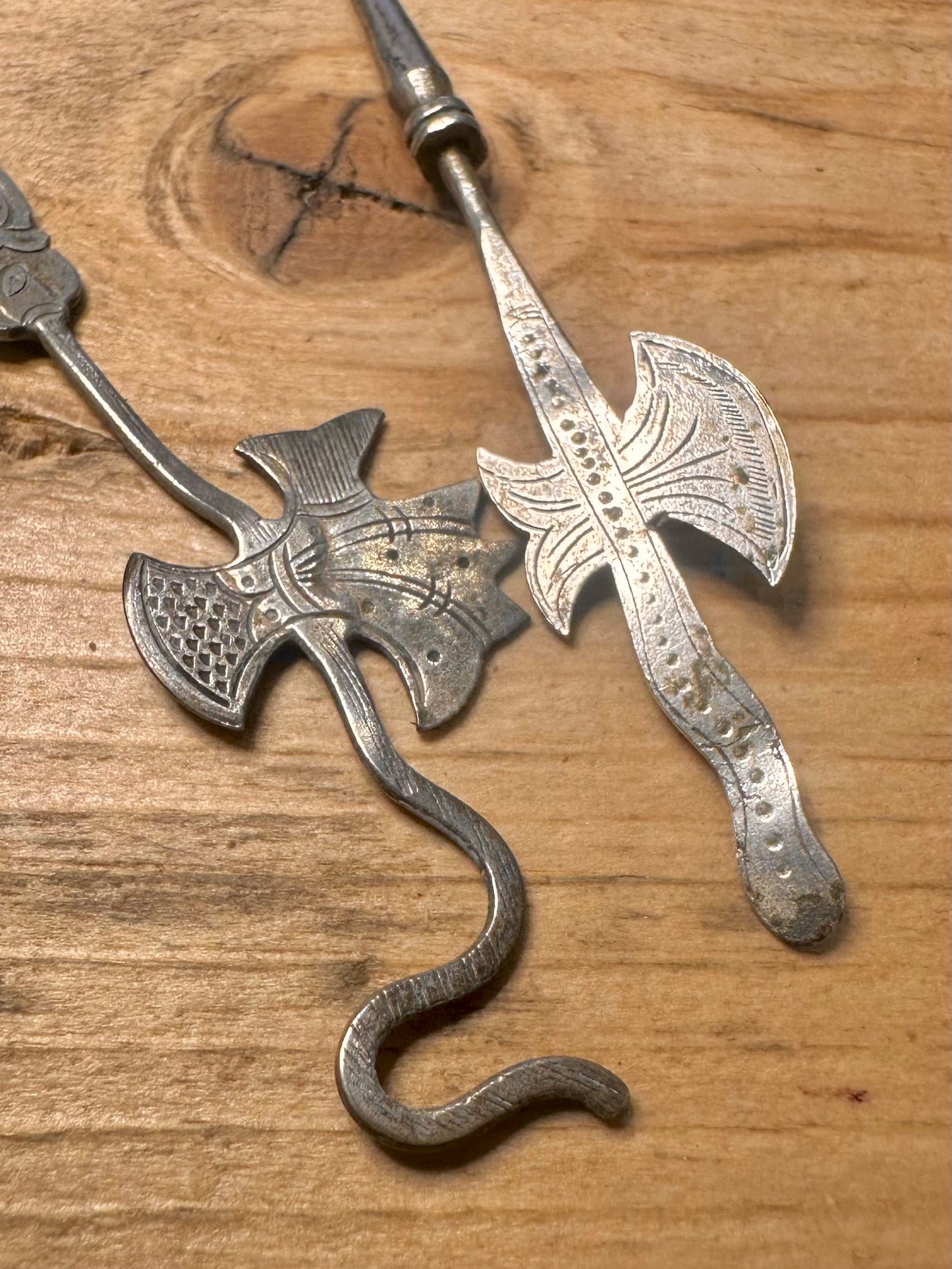 Vintage Unusual Chinese Axe Silver Earrings